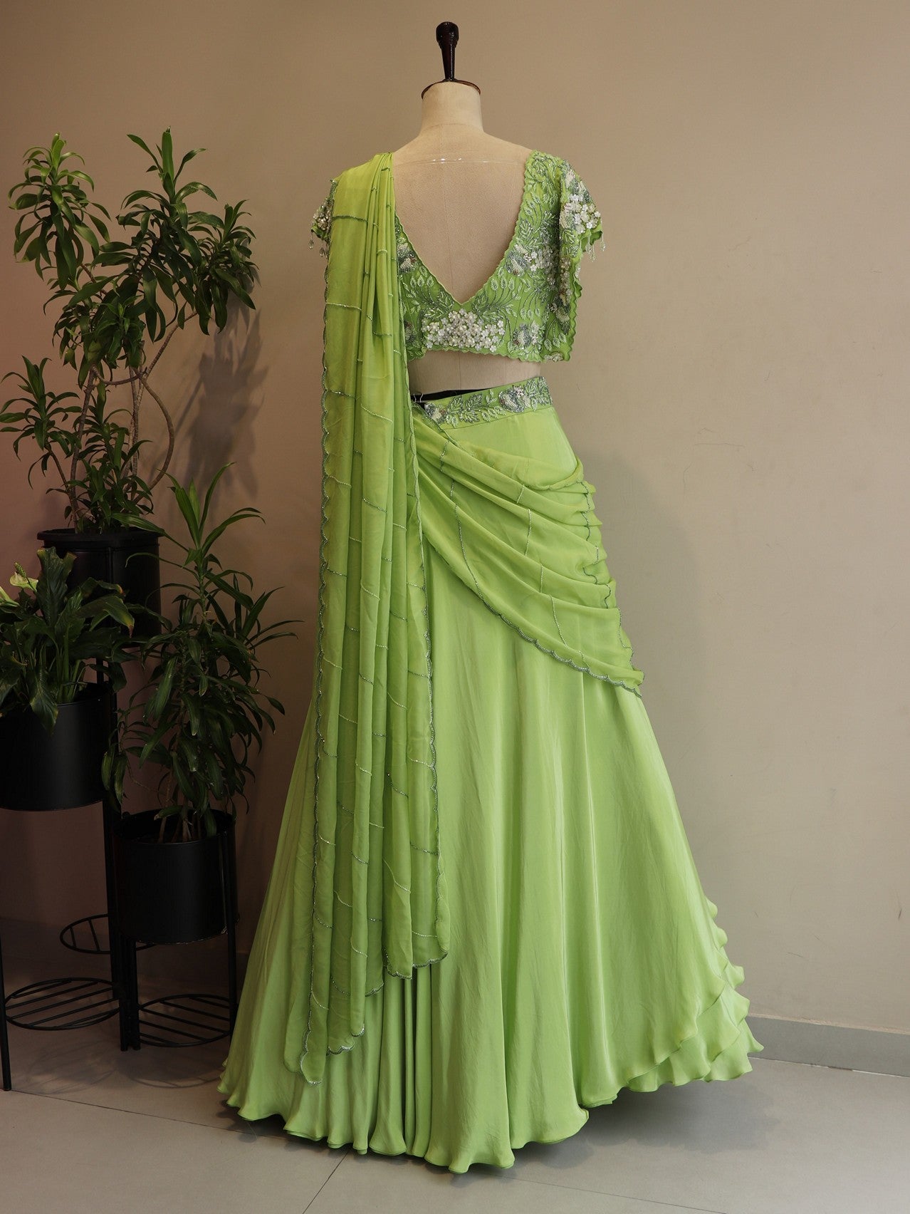 Parrot green lehenga set