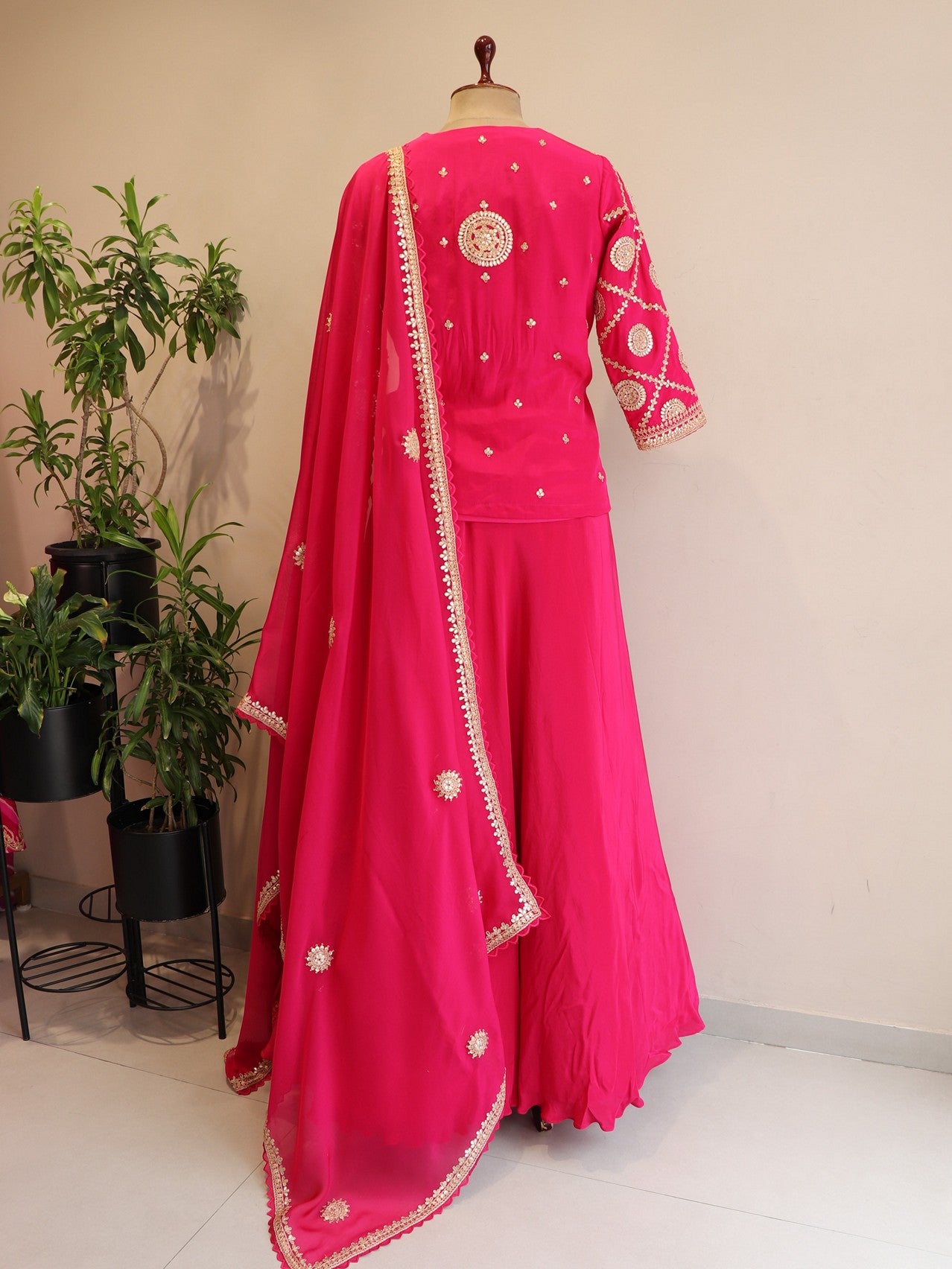 Rani pink kurti with skirt dupatta