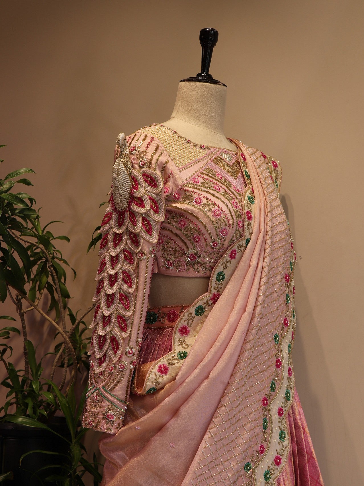 Pink shaded peacock lehenga set