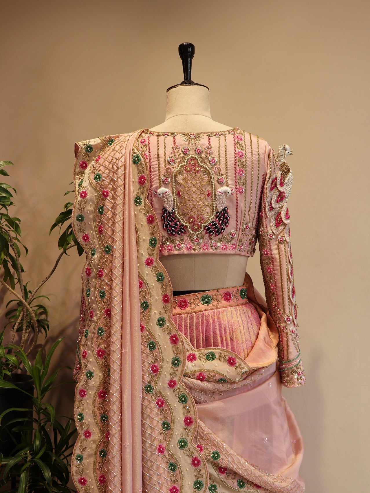 Pink shaded peacock lehenga set