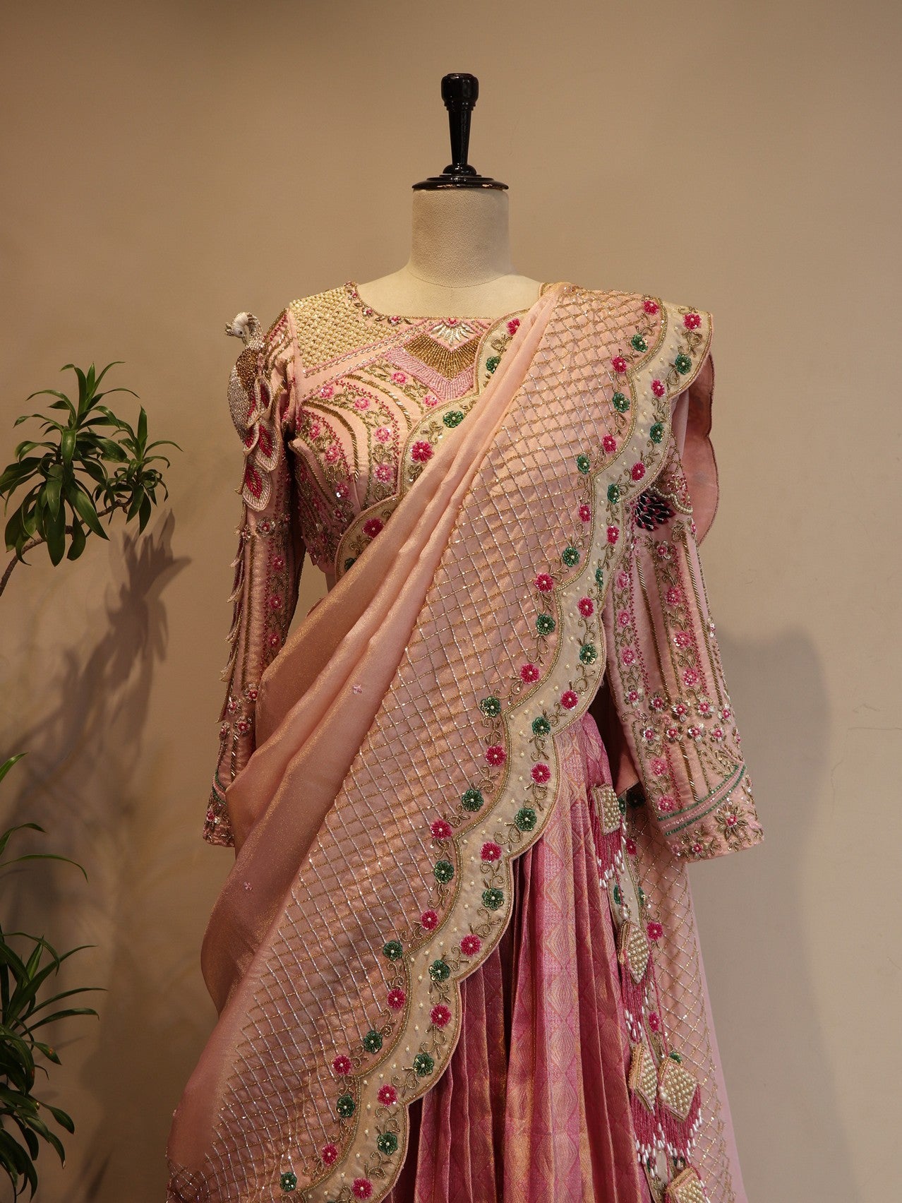 Pink shaded peacock lehenga set