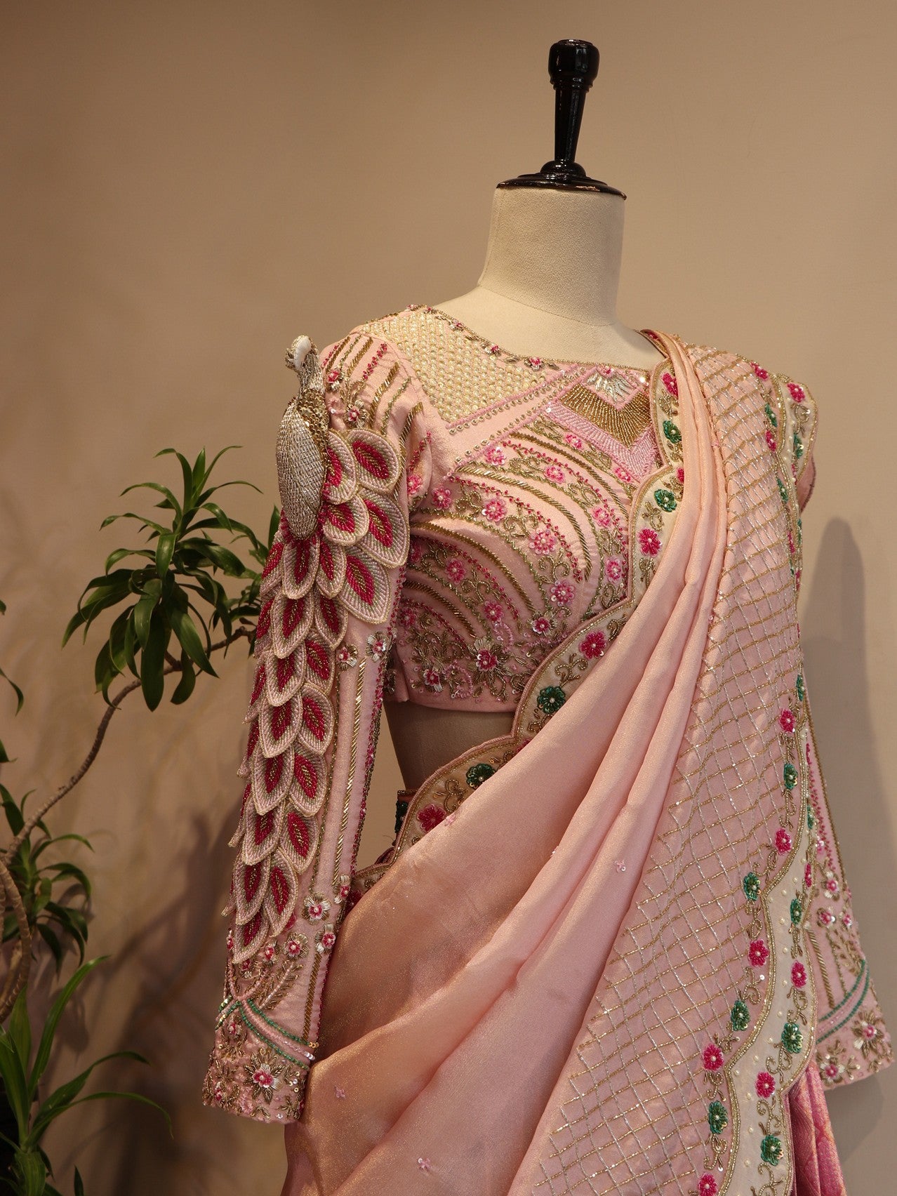 Pink shaded peacock lehenga set