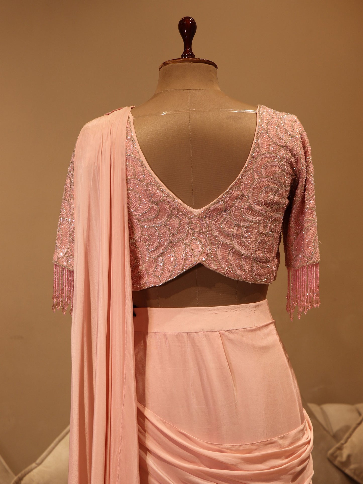 Blush pink drape saree