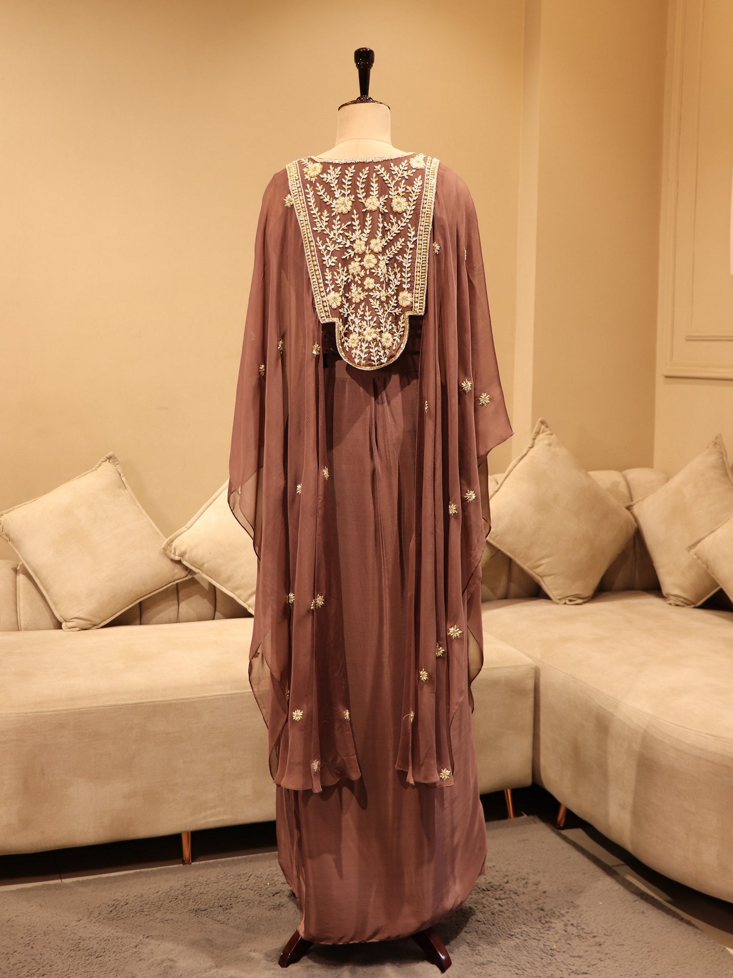 Mauve crop top cape with skirt