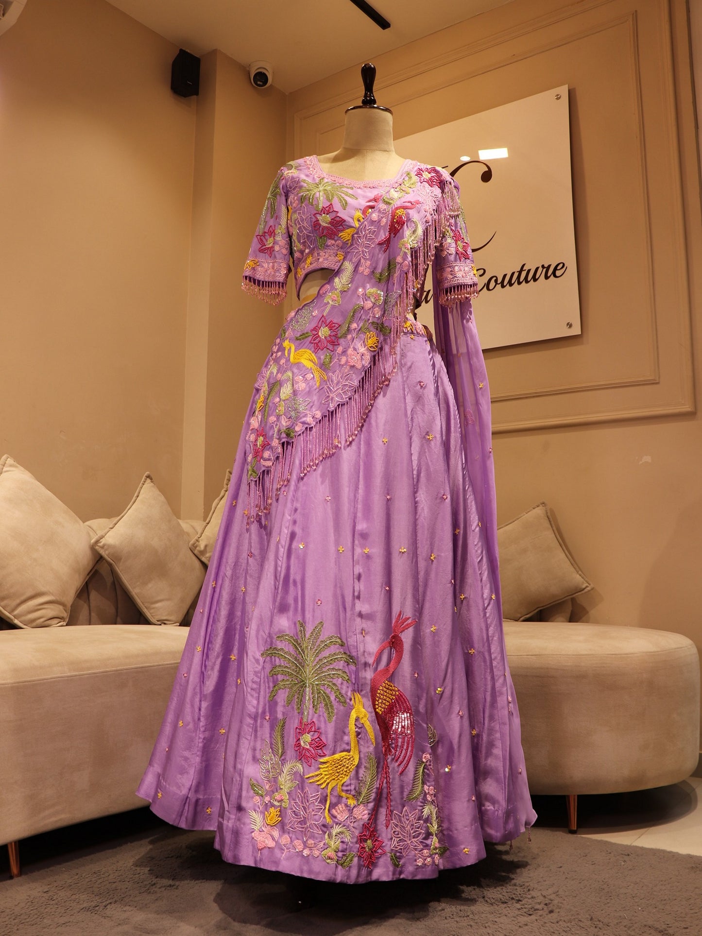 lavender crane lehenga set