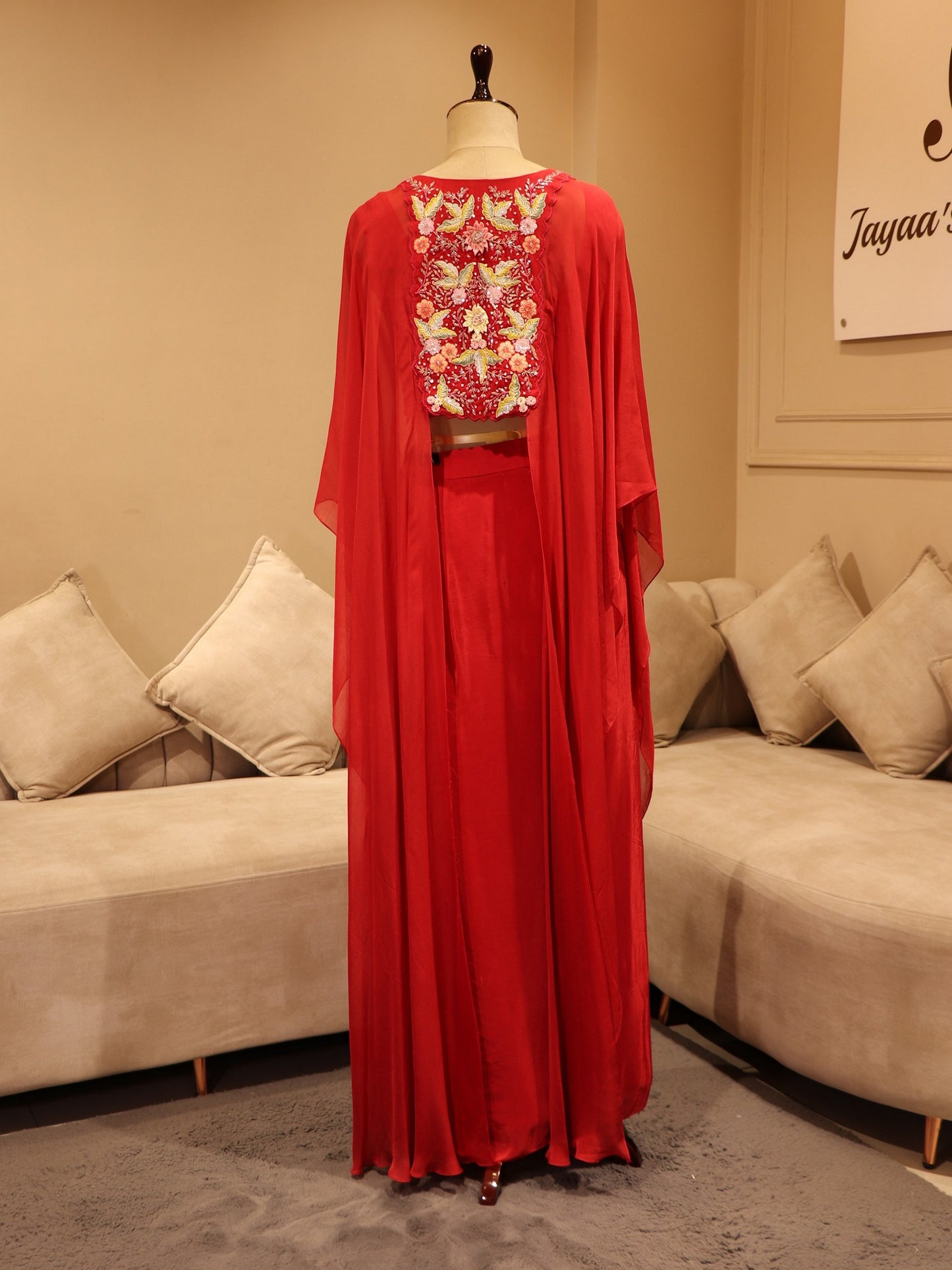 Hot red crop top cape with skirt