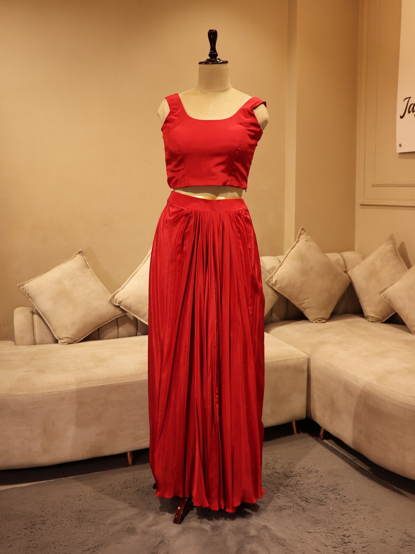 Hot red crop top cape with skirt
