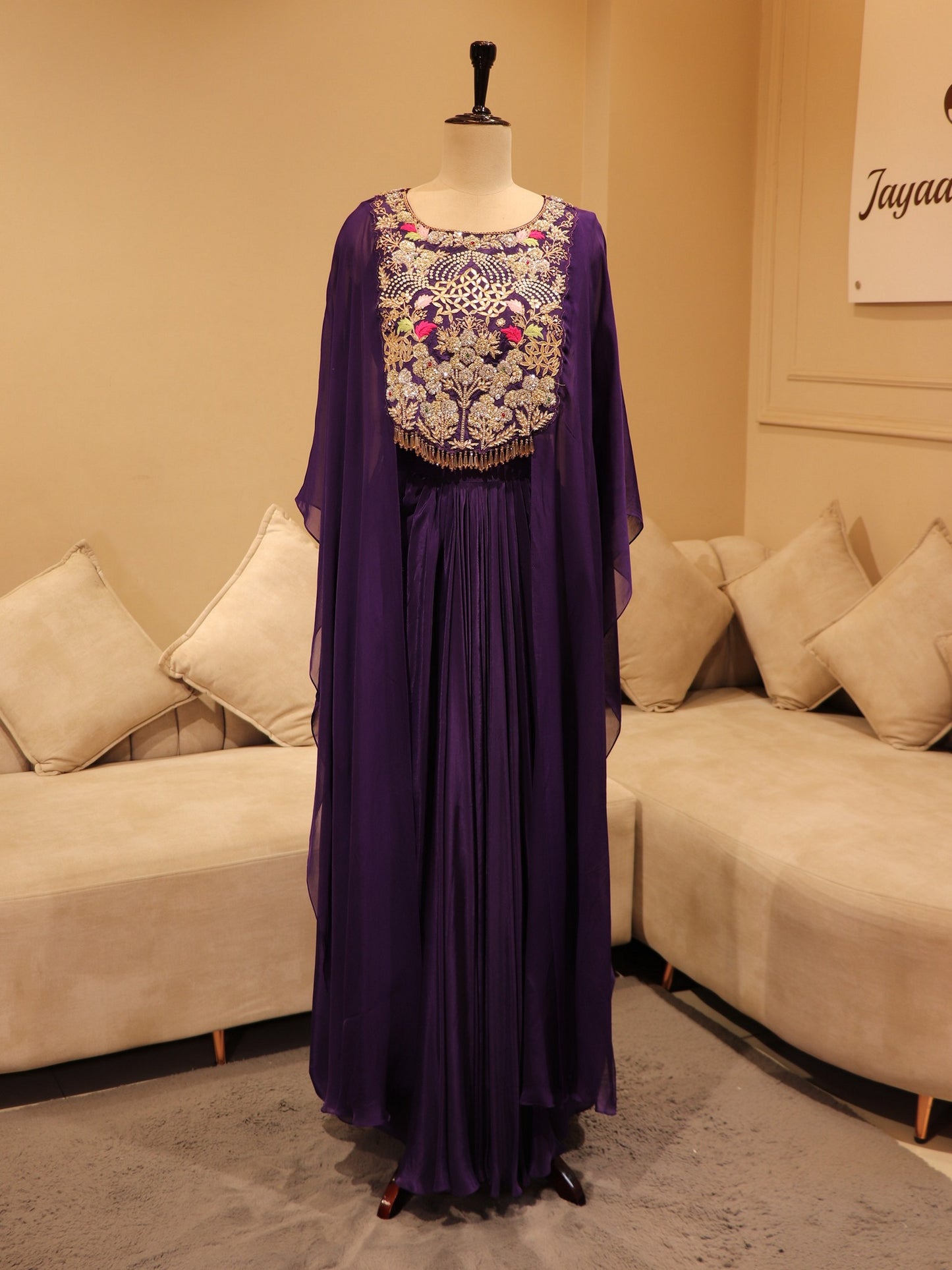 Purple crop top cape with skirt