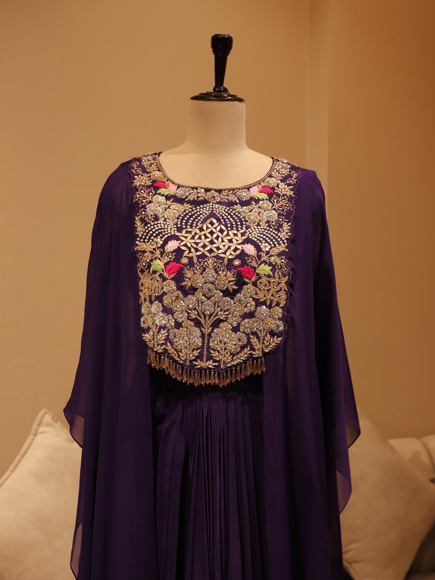 Purple crop top cape with skirt