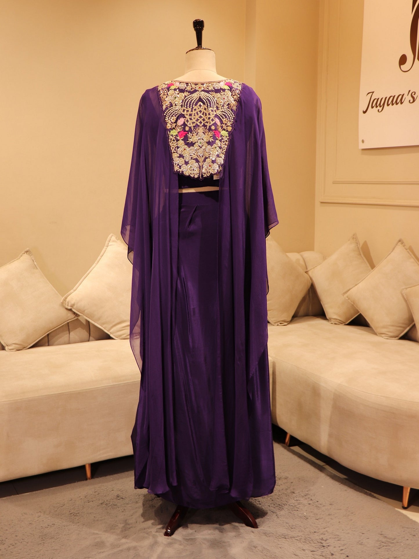 Purple crop top cape with skirt