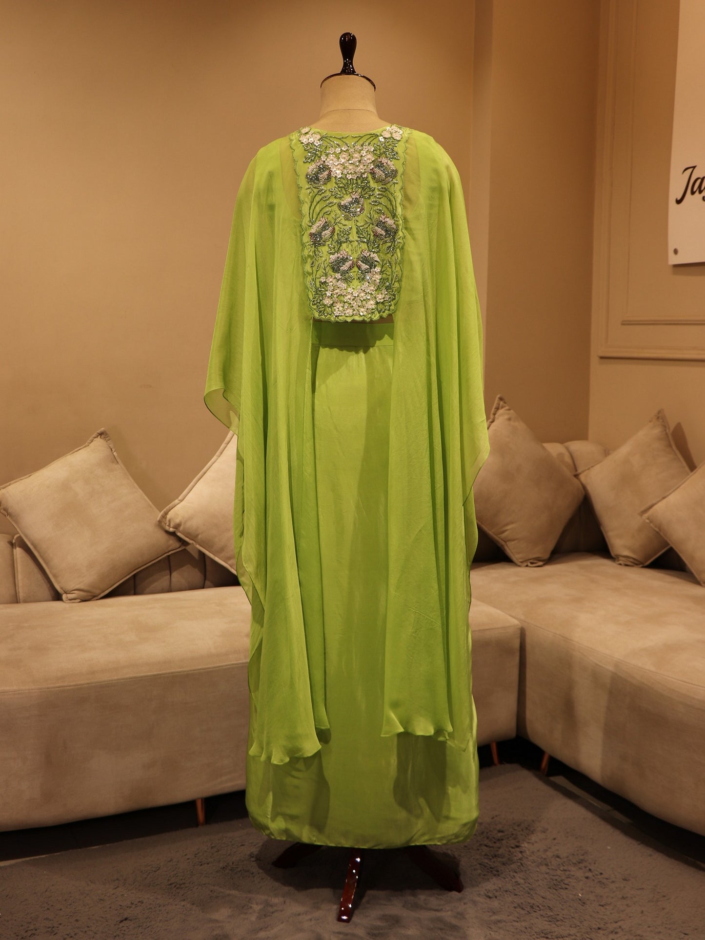 Parrot green crop top cape with skirt