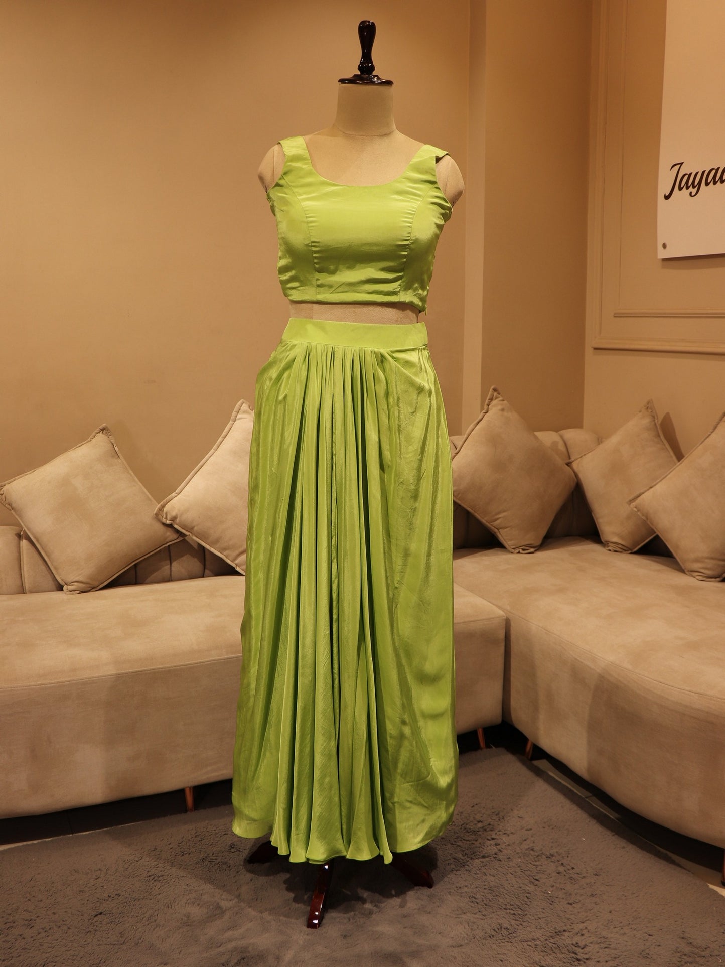 Parrot green crop top cape with skirt