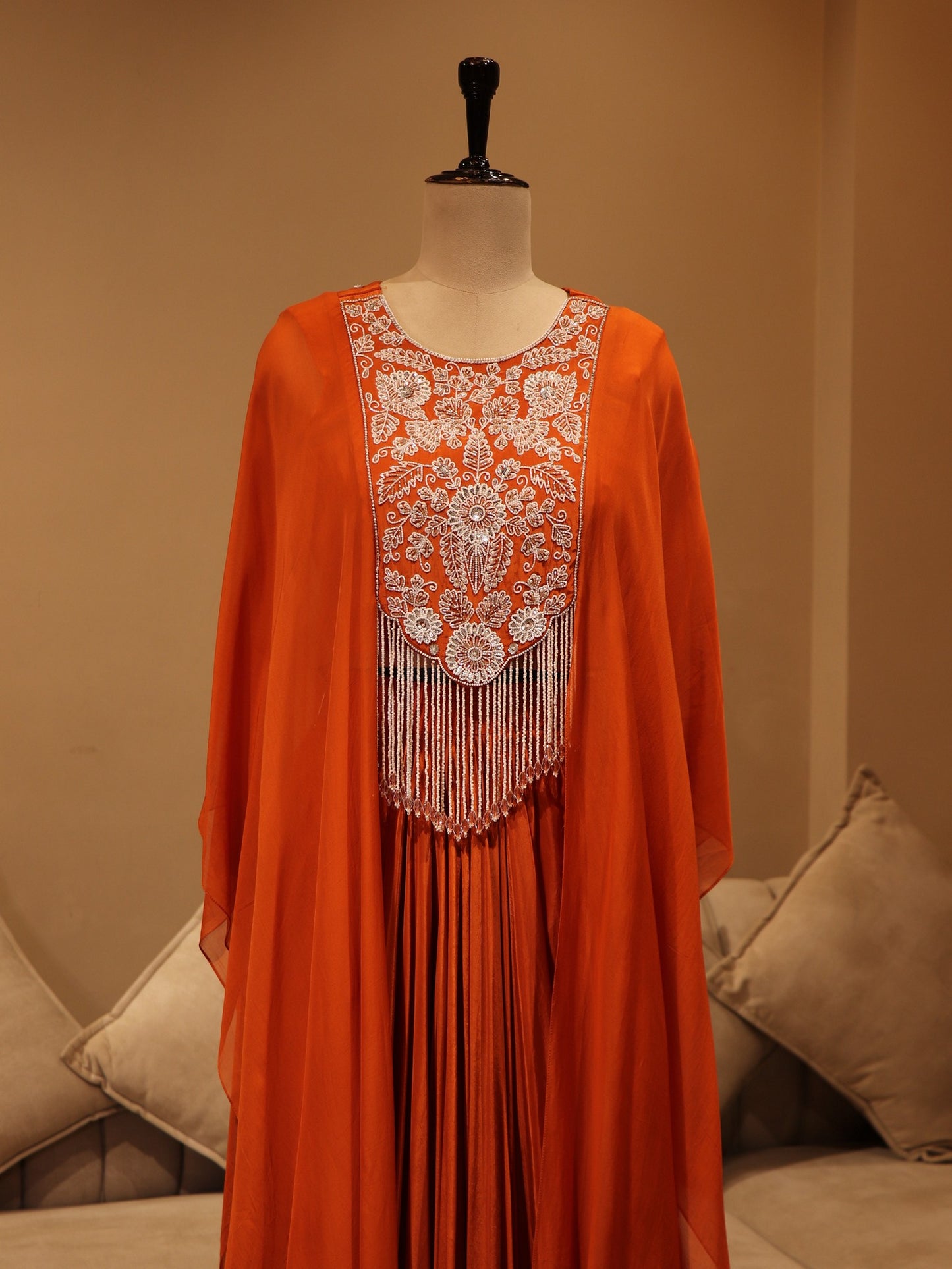 Rust Orange crop top cape with skirt