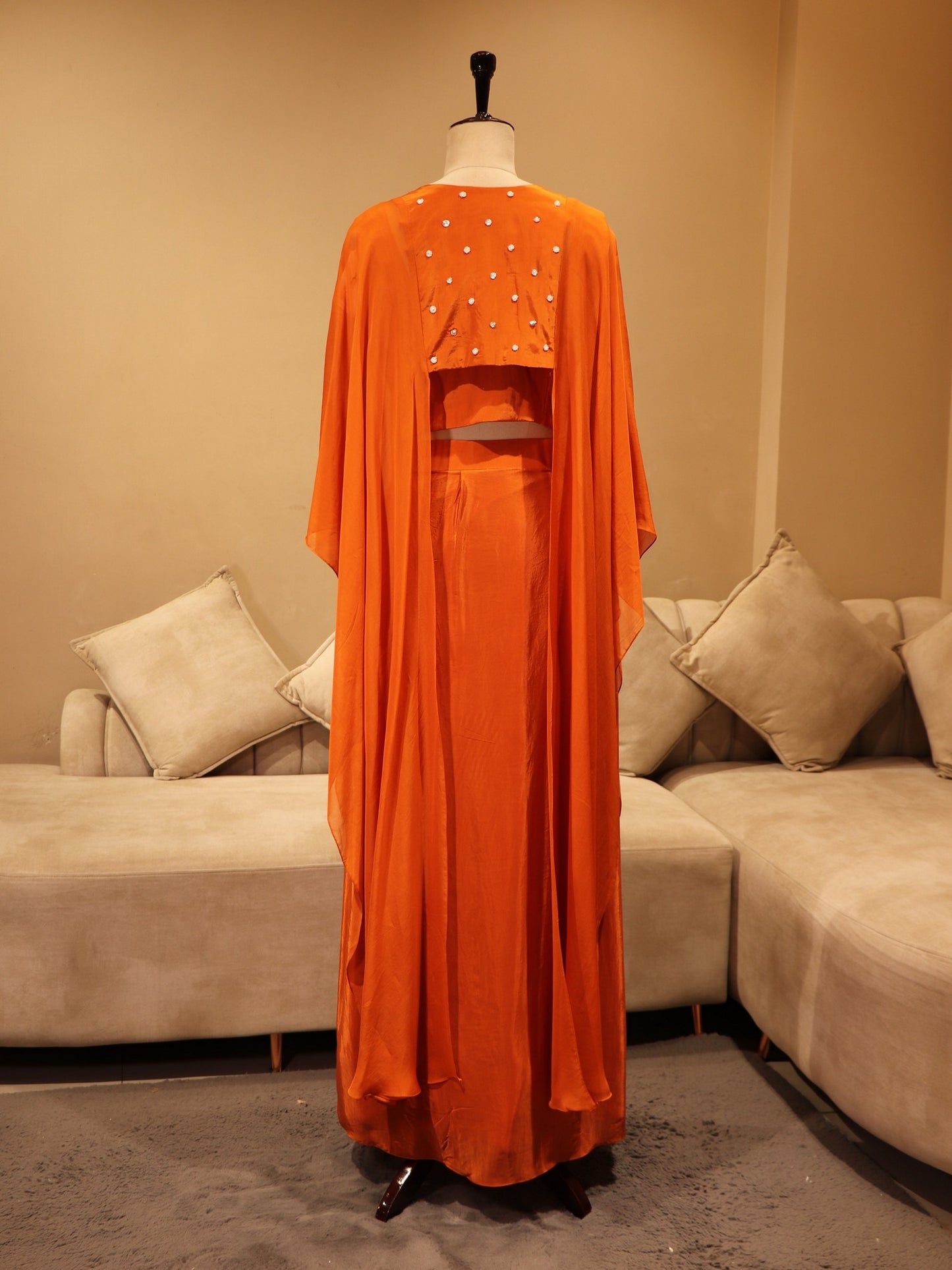Rust Orange crop top cape with skirt