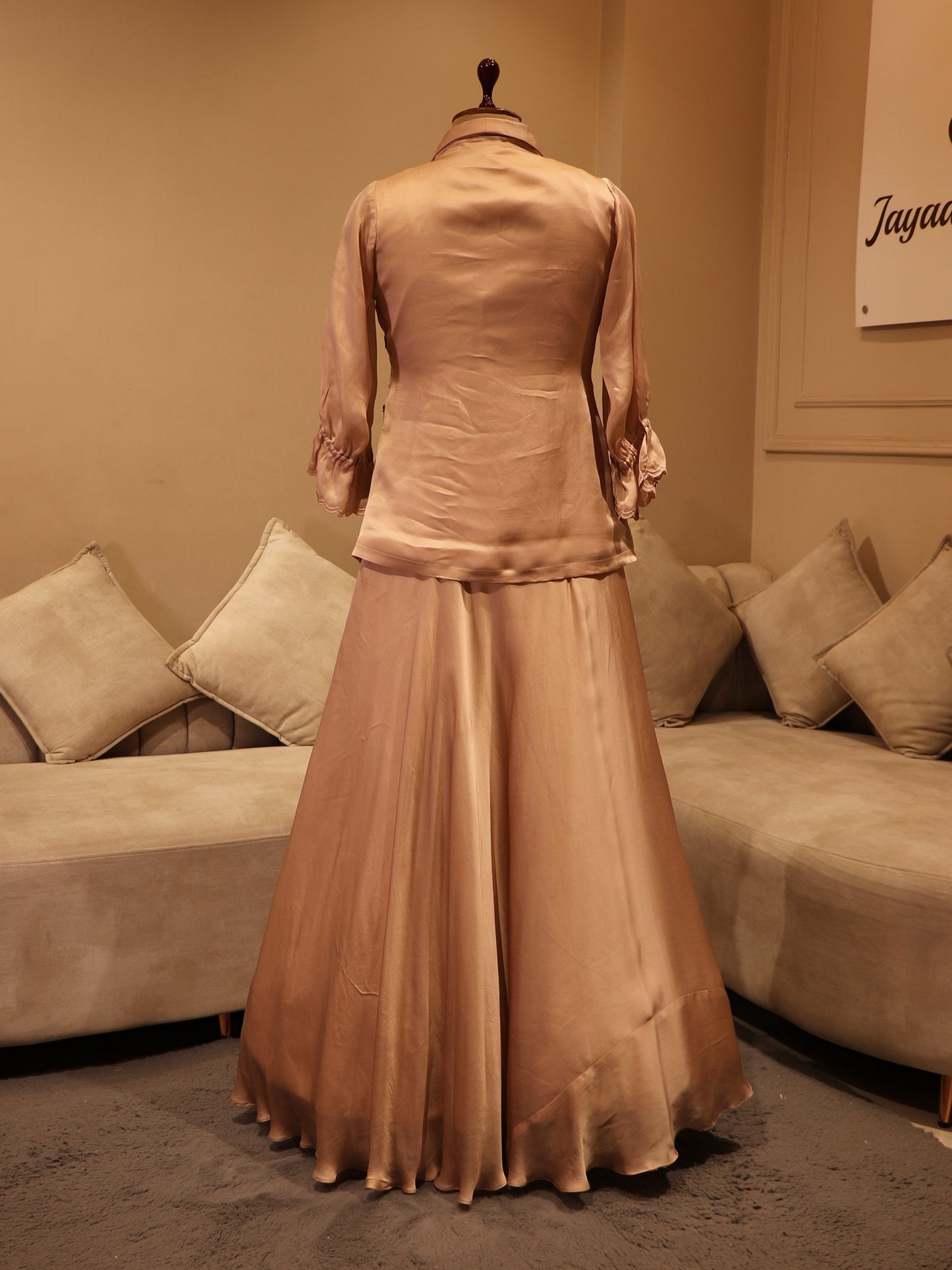 Peach flamingo peplum top with skirt
