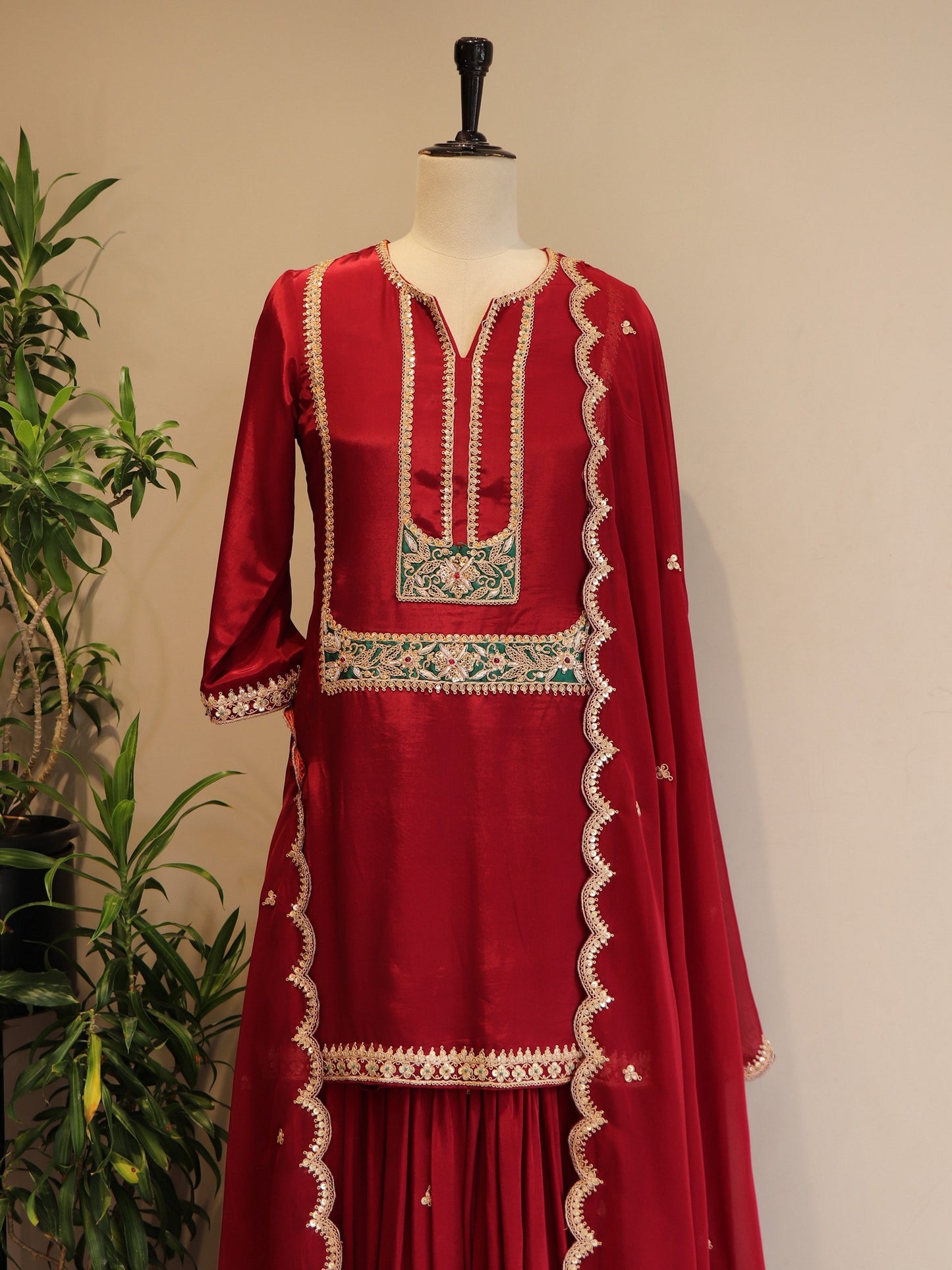 Deep maroon zardosi kurta sharara with dupatta