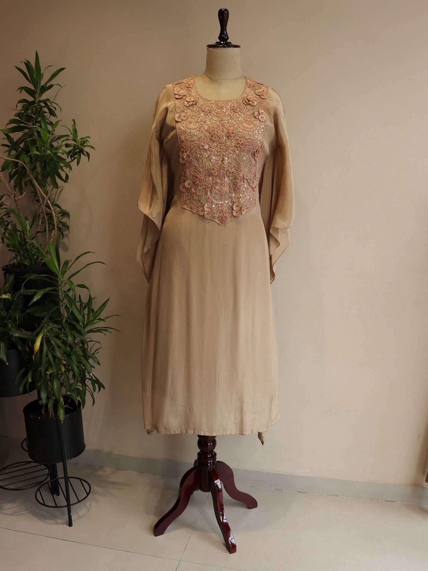 Beige zardosi kaftan with pants