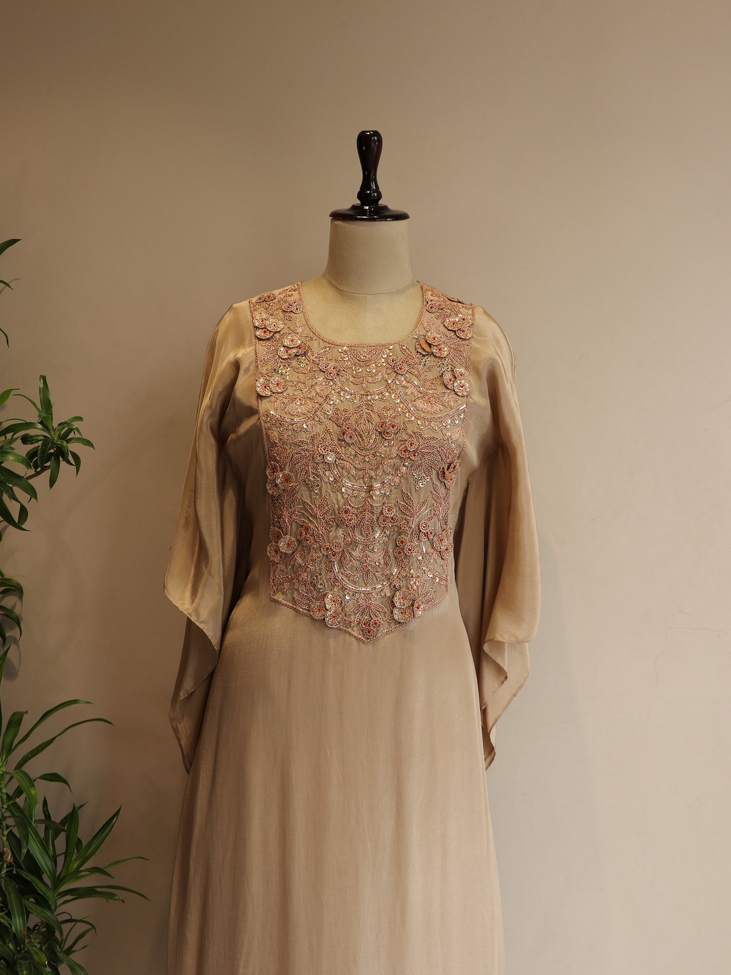 Beige zardosi kaftan with pants