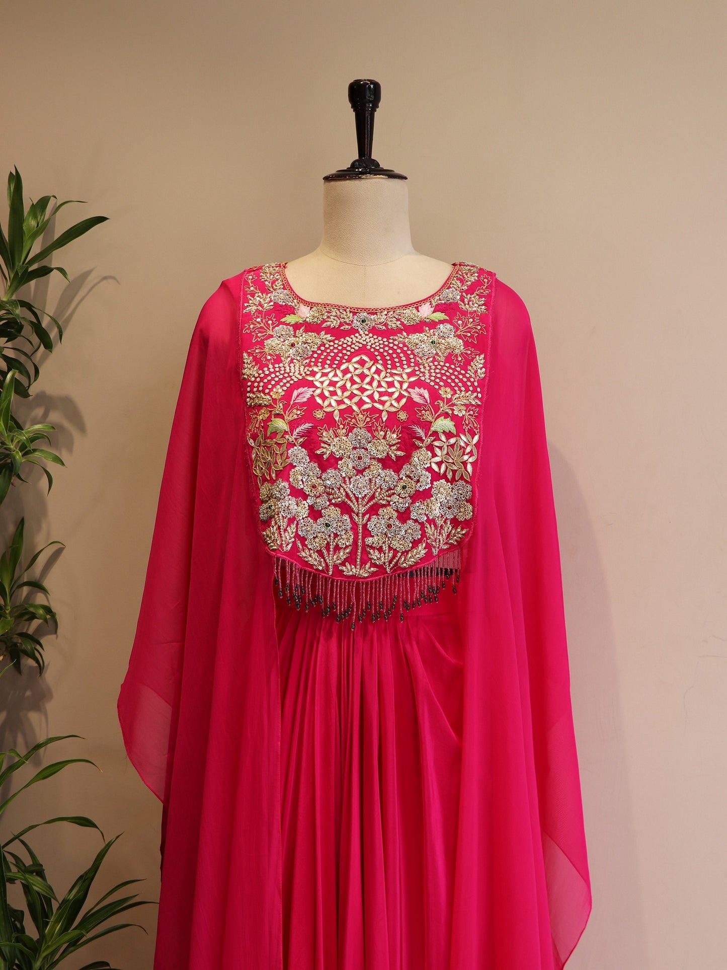 Magenta rani cape top with crop top skirt