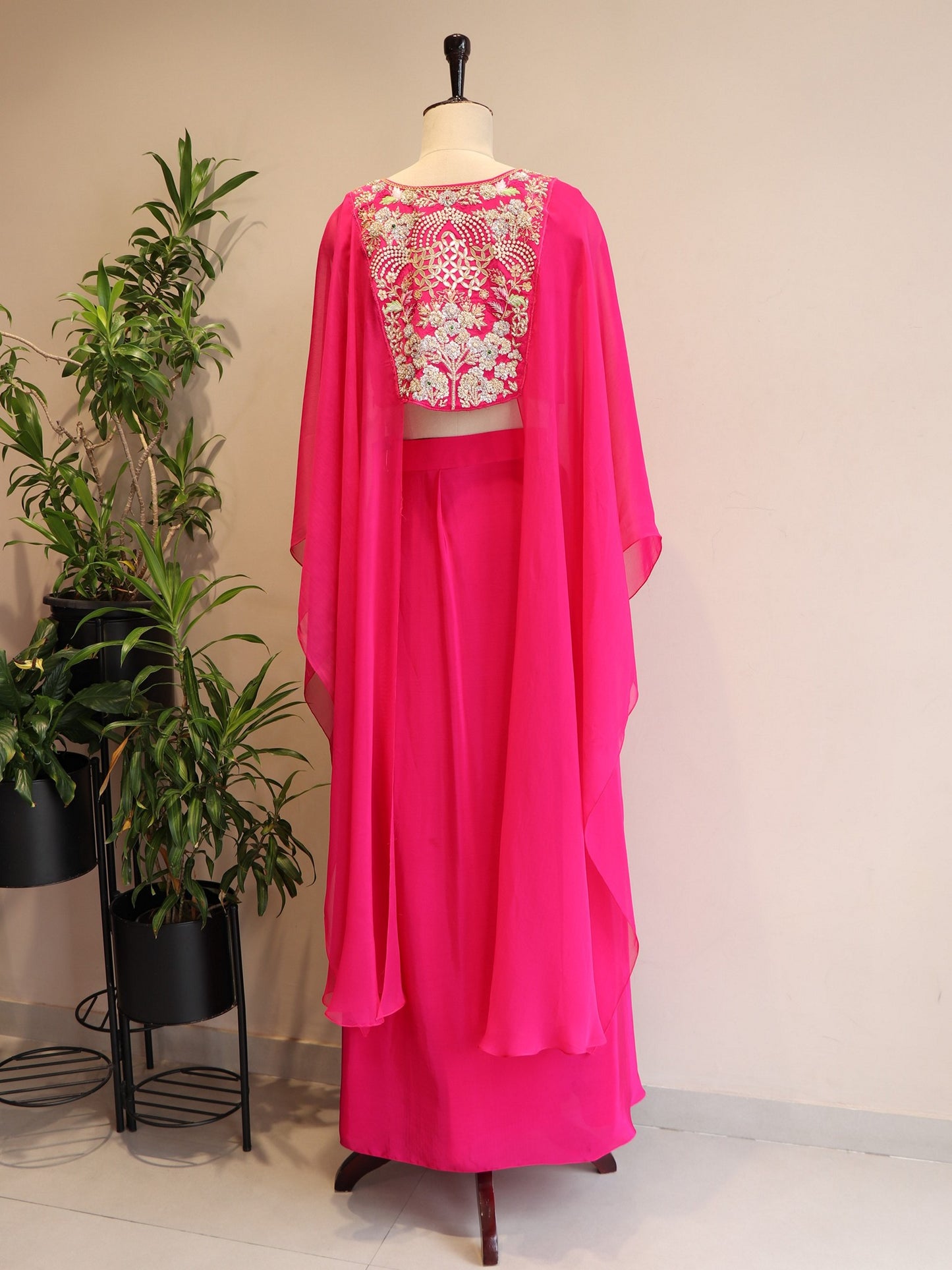 Magenta rani cape top with crop top skirt
