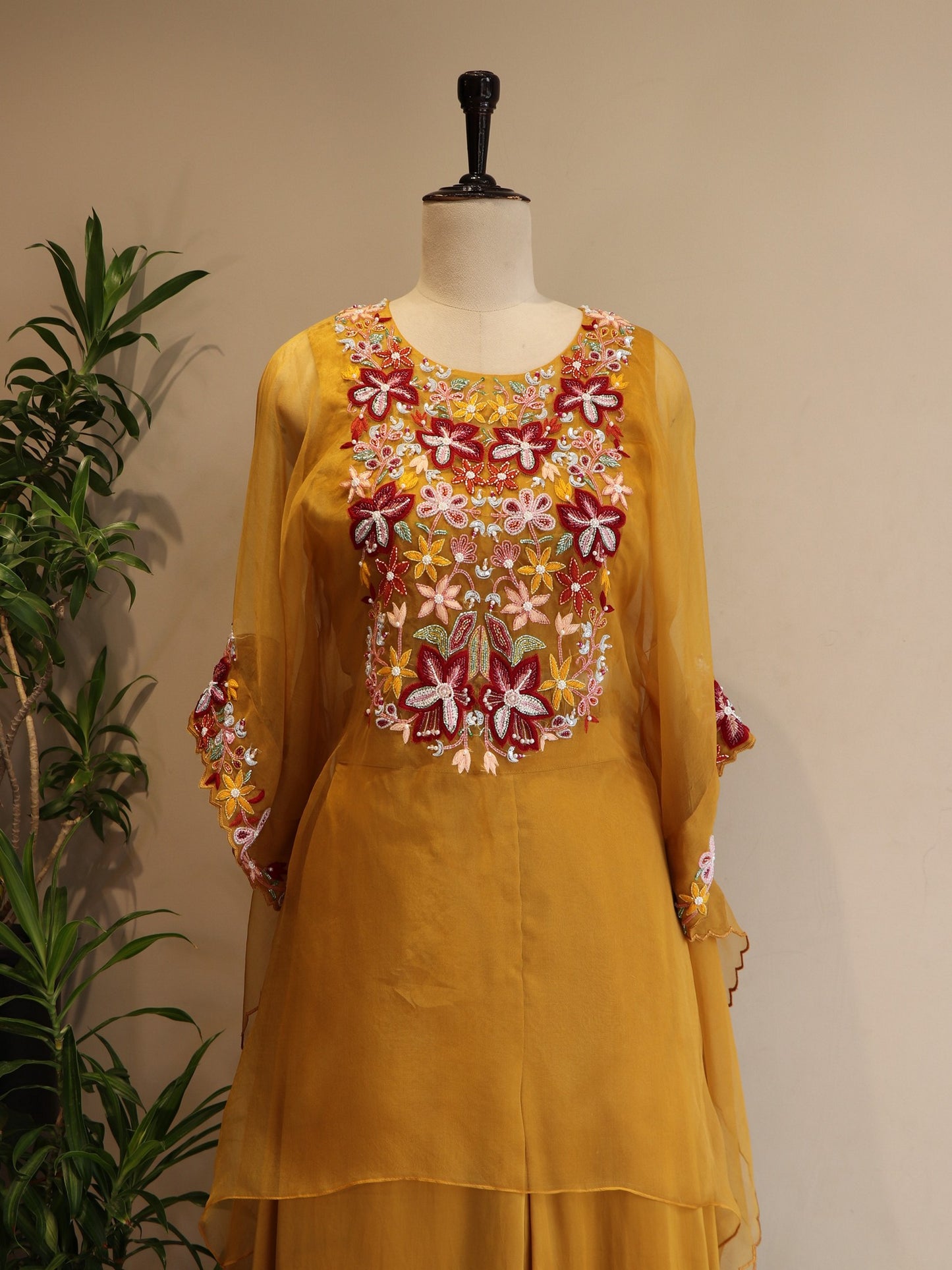 Mustard yellow kaftan with plazo