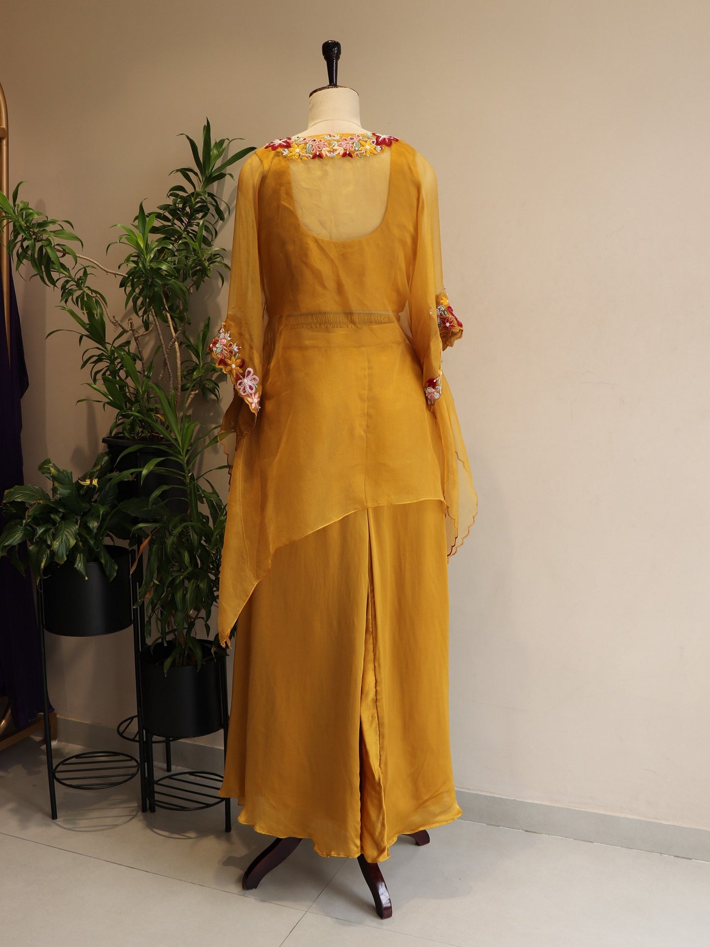 Mustard yellow kaftan with plazo