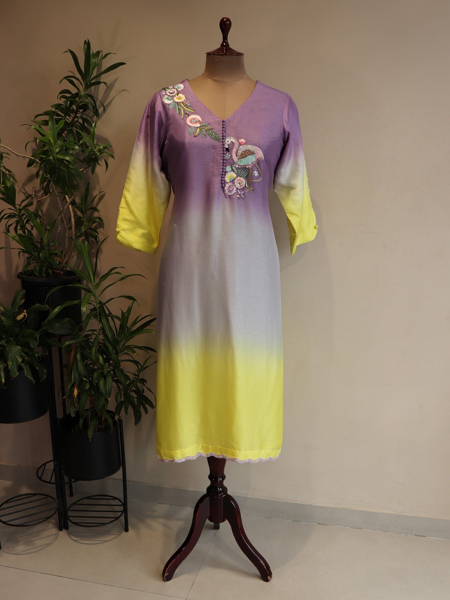 lavender lemon yellow shaded kurta pants dupatta