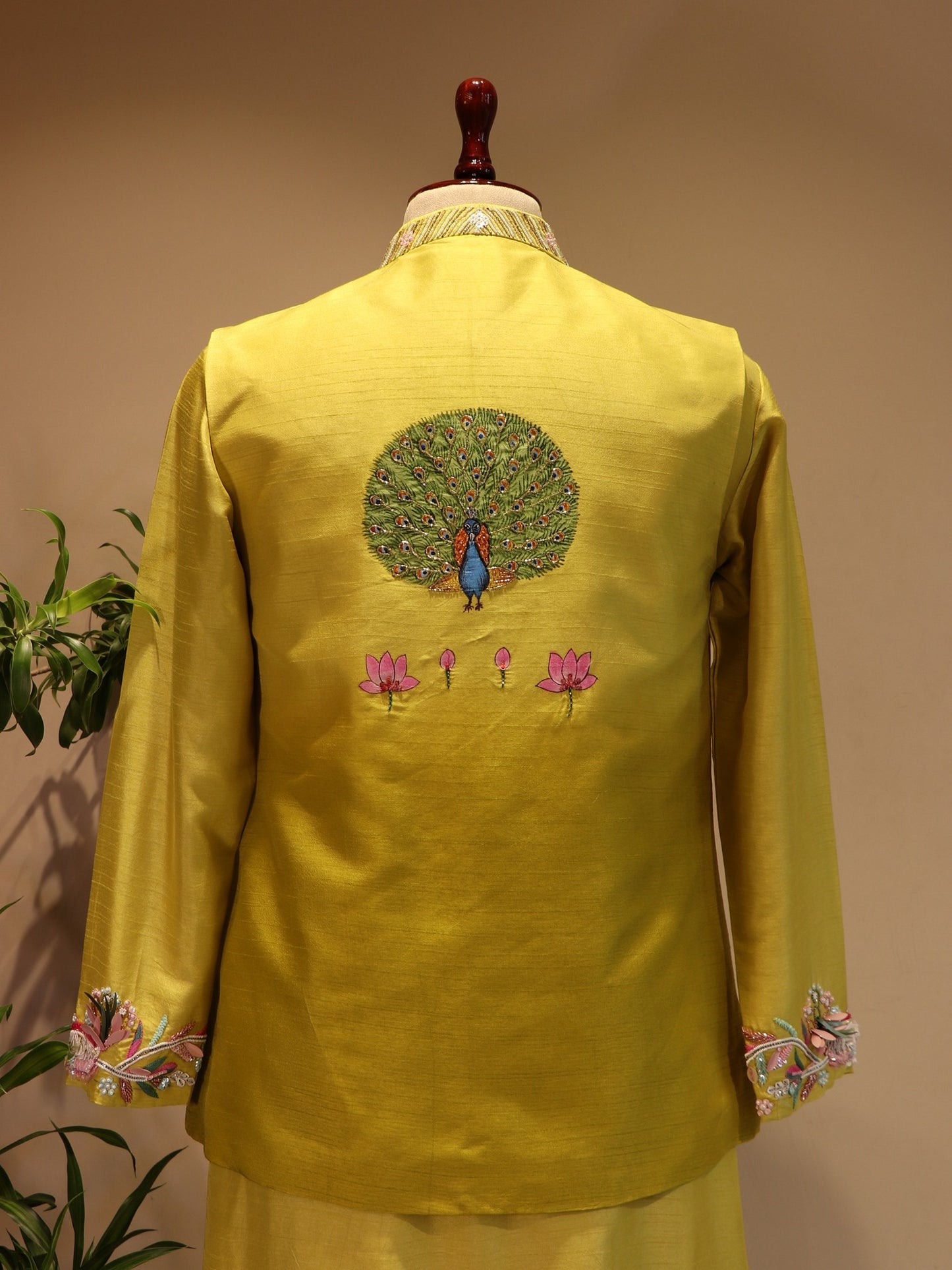 Green shaded radha krishna ji hand painted mens indo western