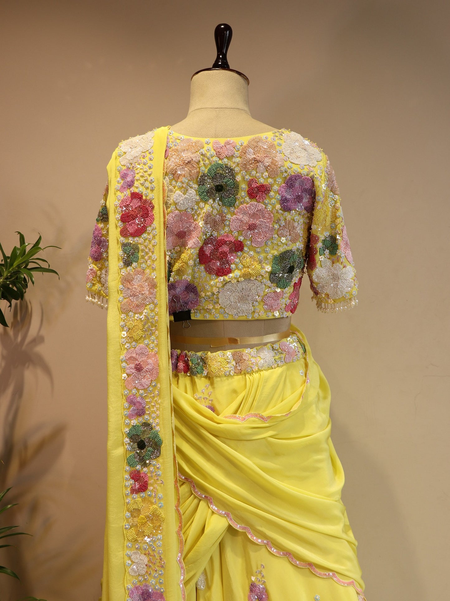 Lemon yellow drape lehenga