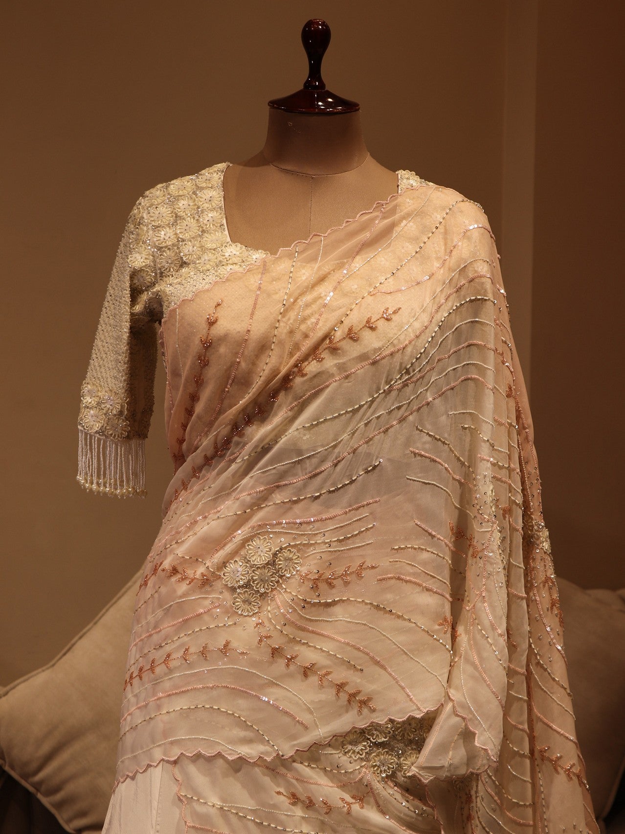 Peach off white 3d lehenga set
