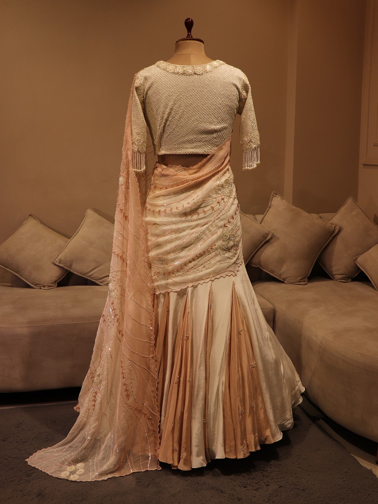 Peach off white 3d lehenga set