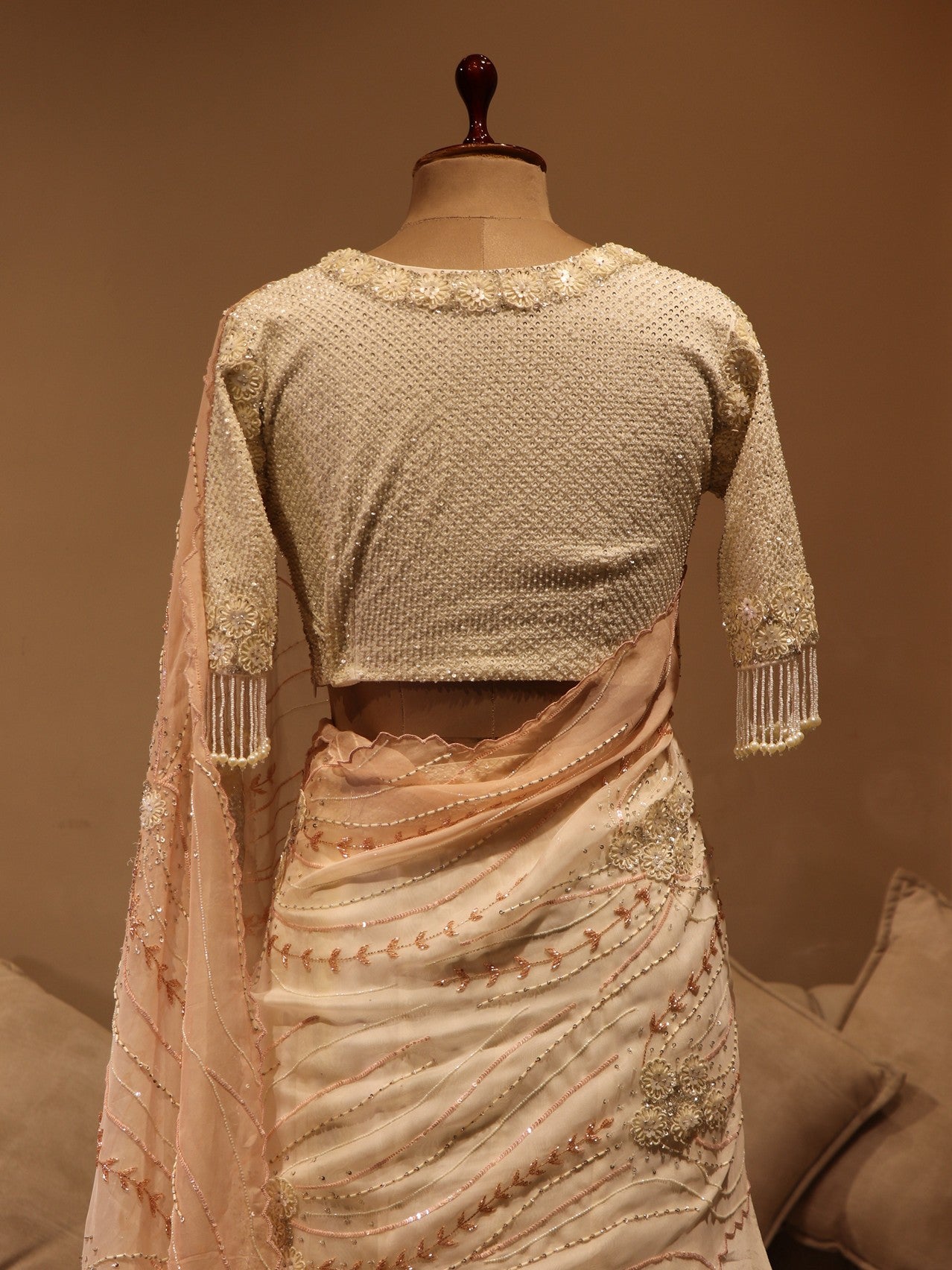 Peach off white 3d lehenga set