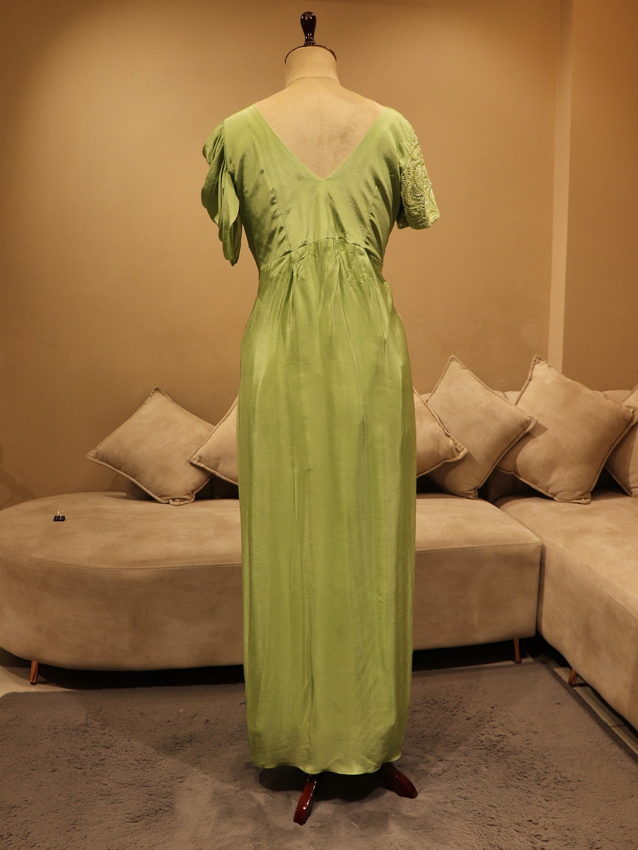 mint green drape gown