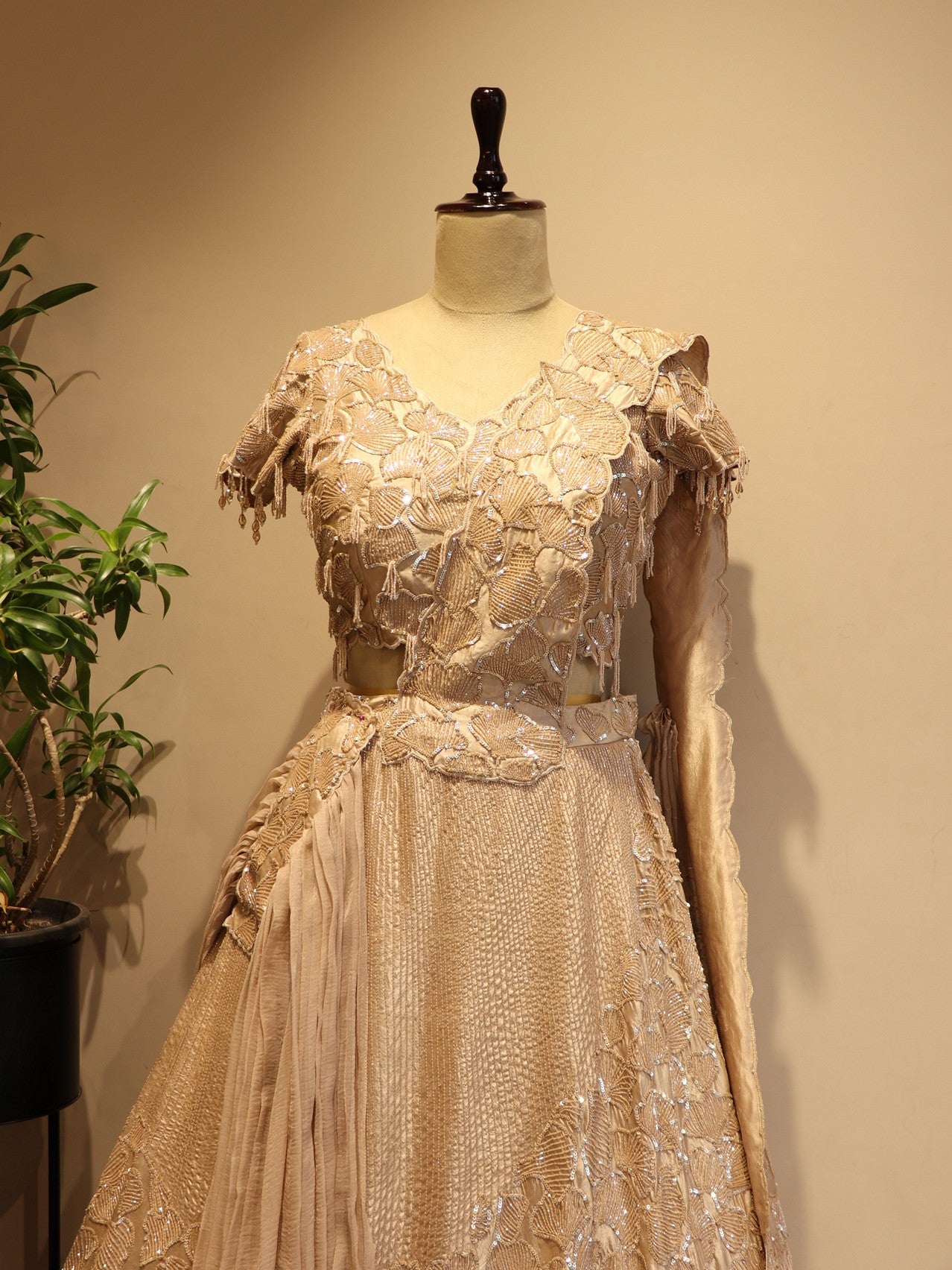 Rose gold beige embroidered lehenga set