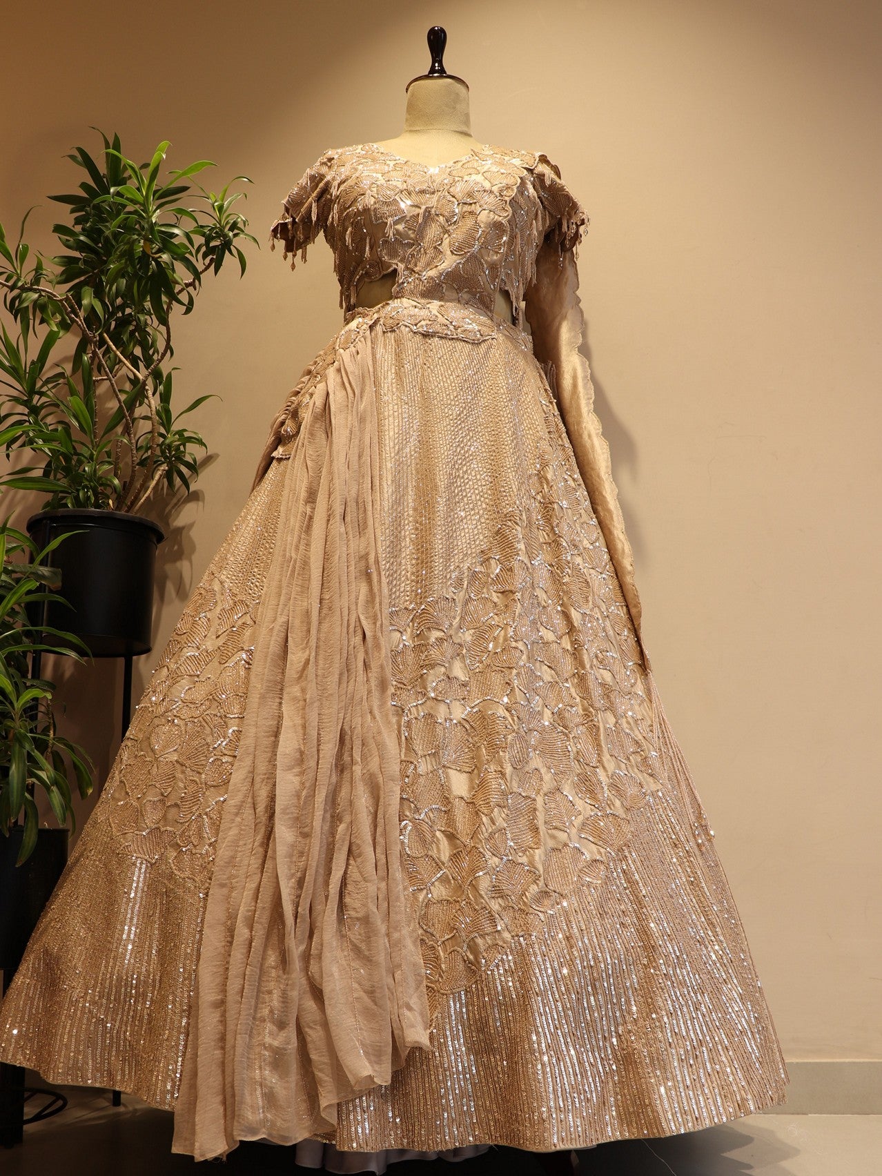 Rose gold beige embroidered lehenga set