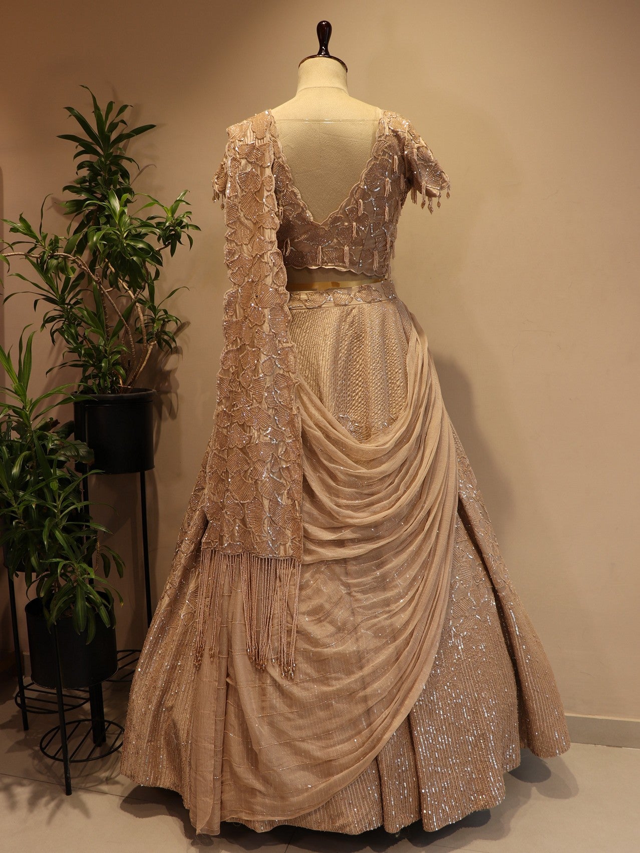Rose gold beige embroidered lehenga set
