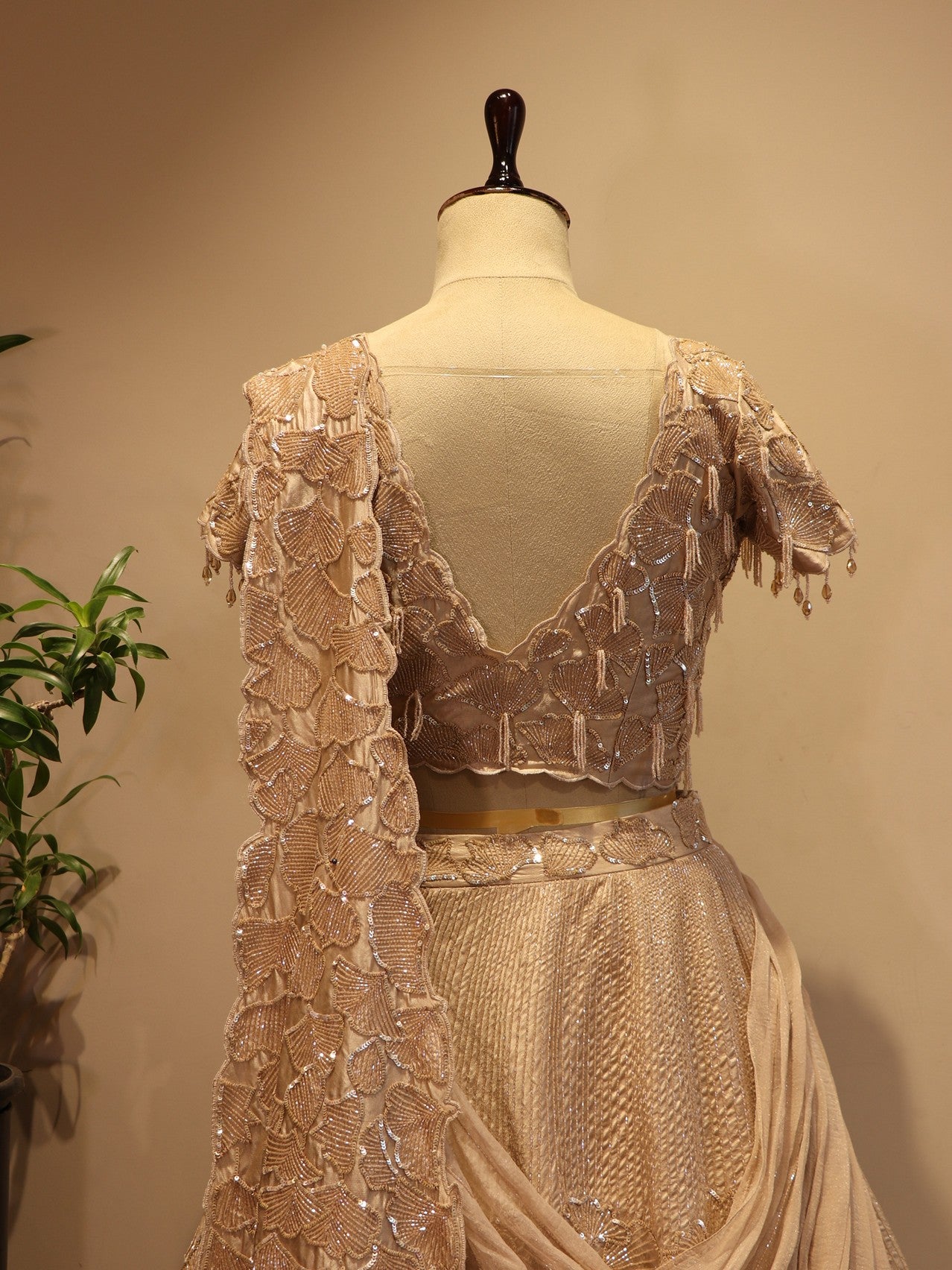Rose gold beige embroidered lehenga set