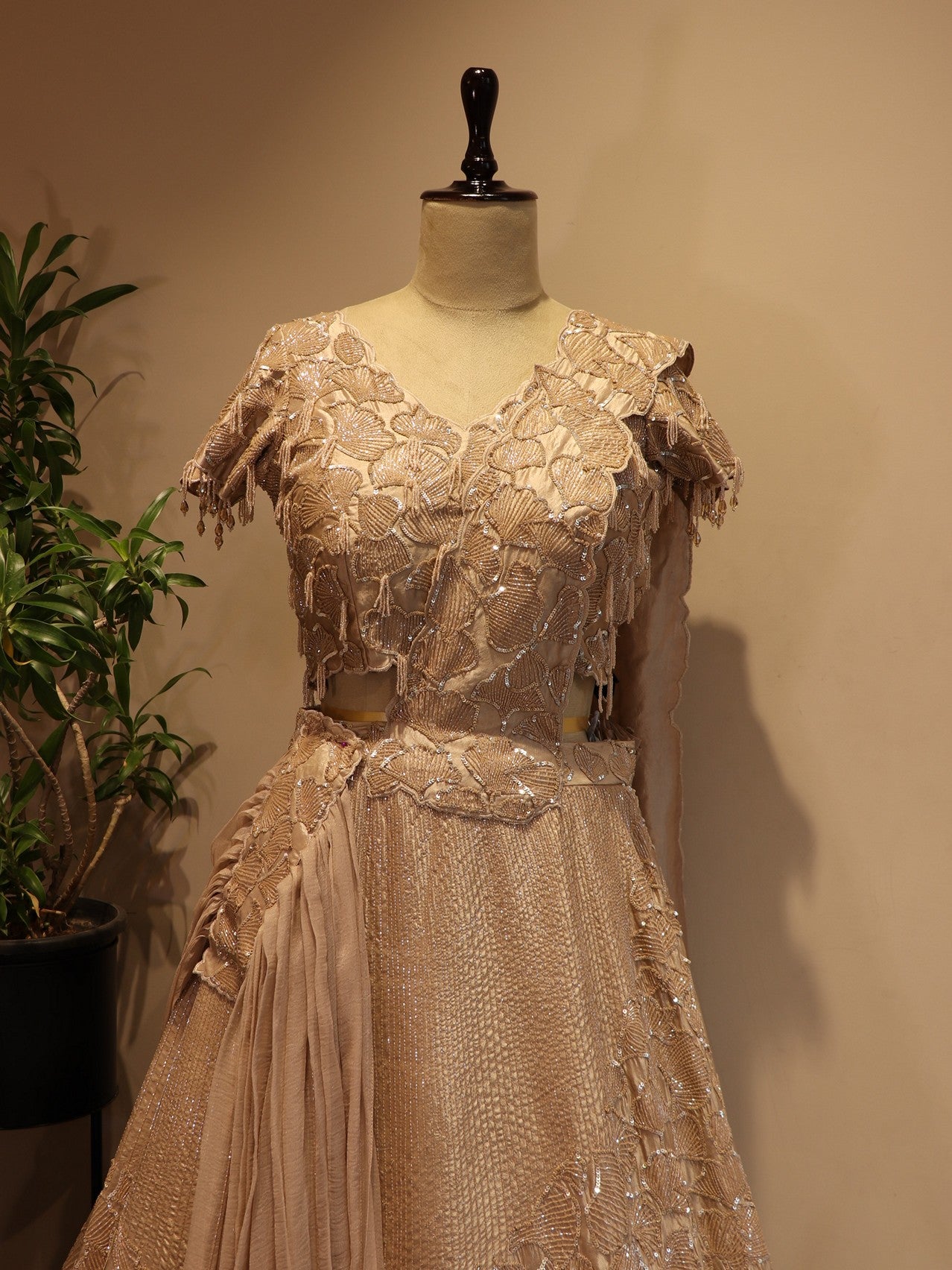 Rose gold beige embroidered lehenga set