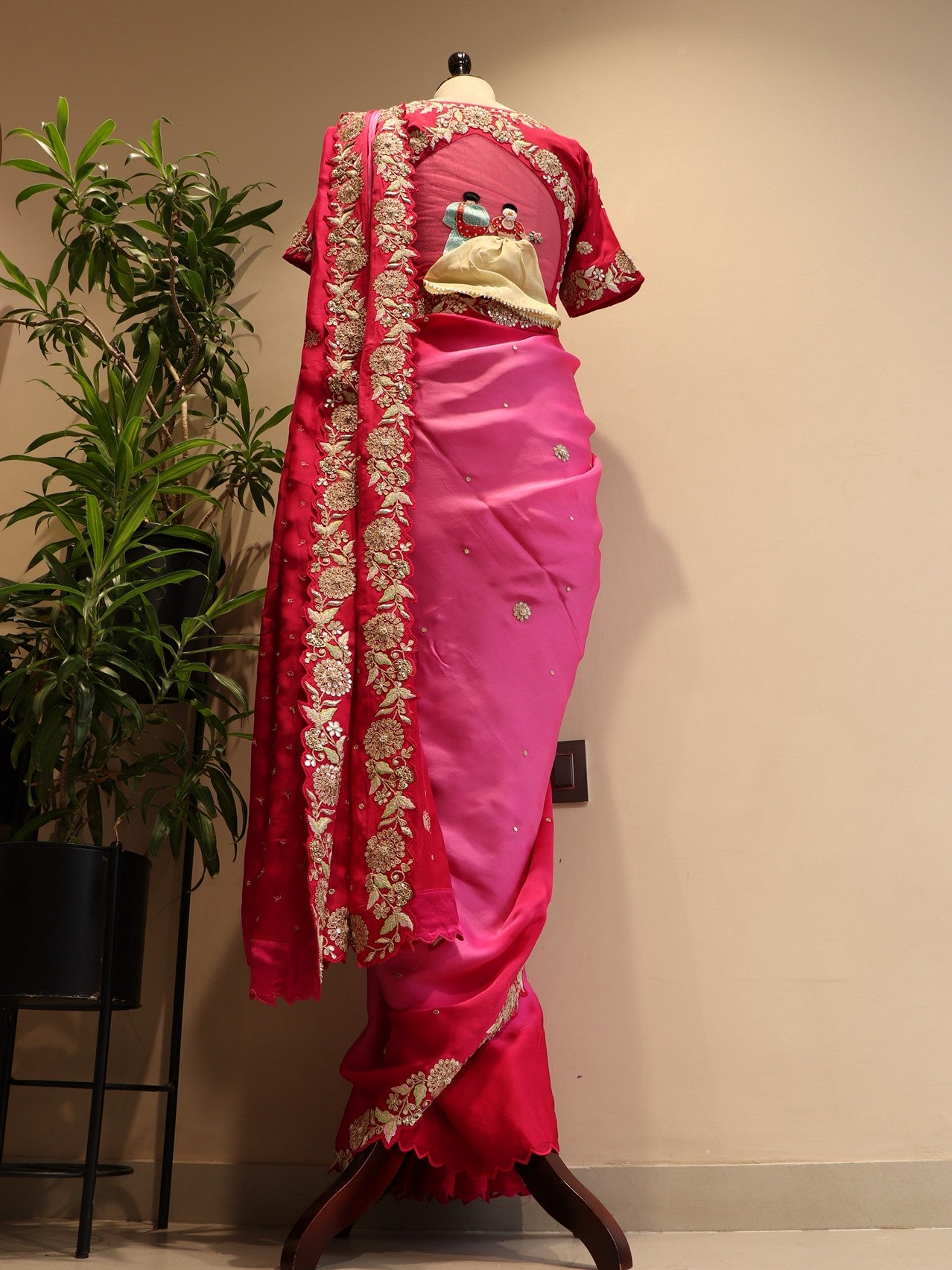 Hot pink shaded saree