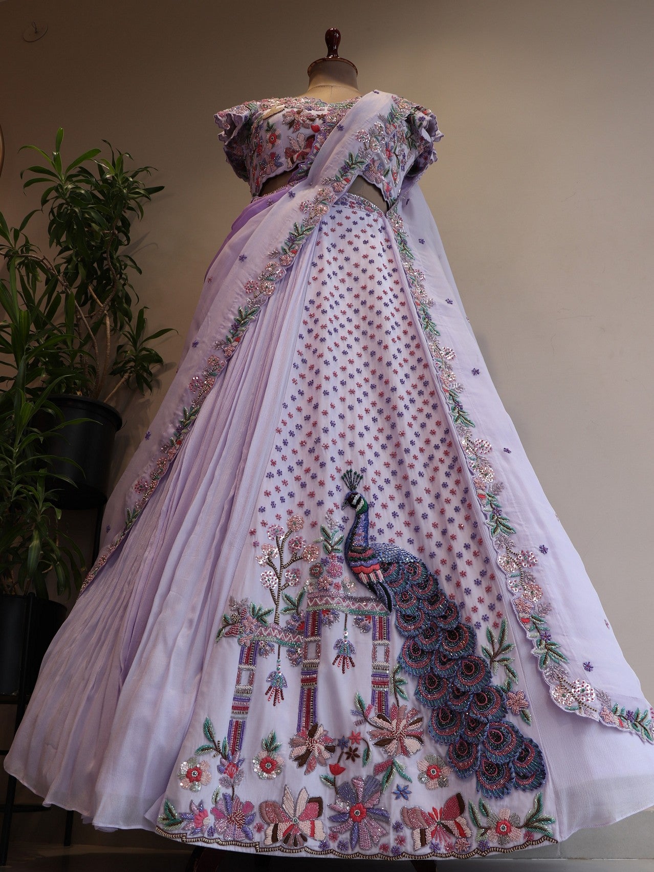 Lilac shaded peacock lehenga set