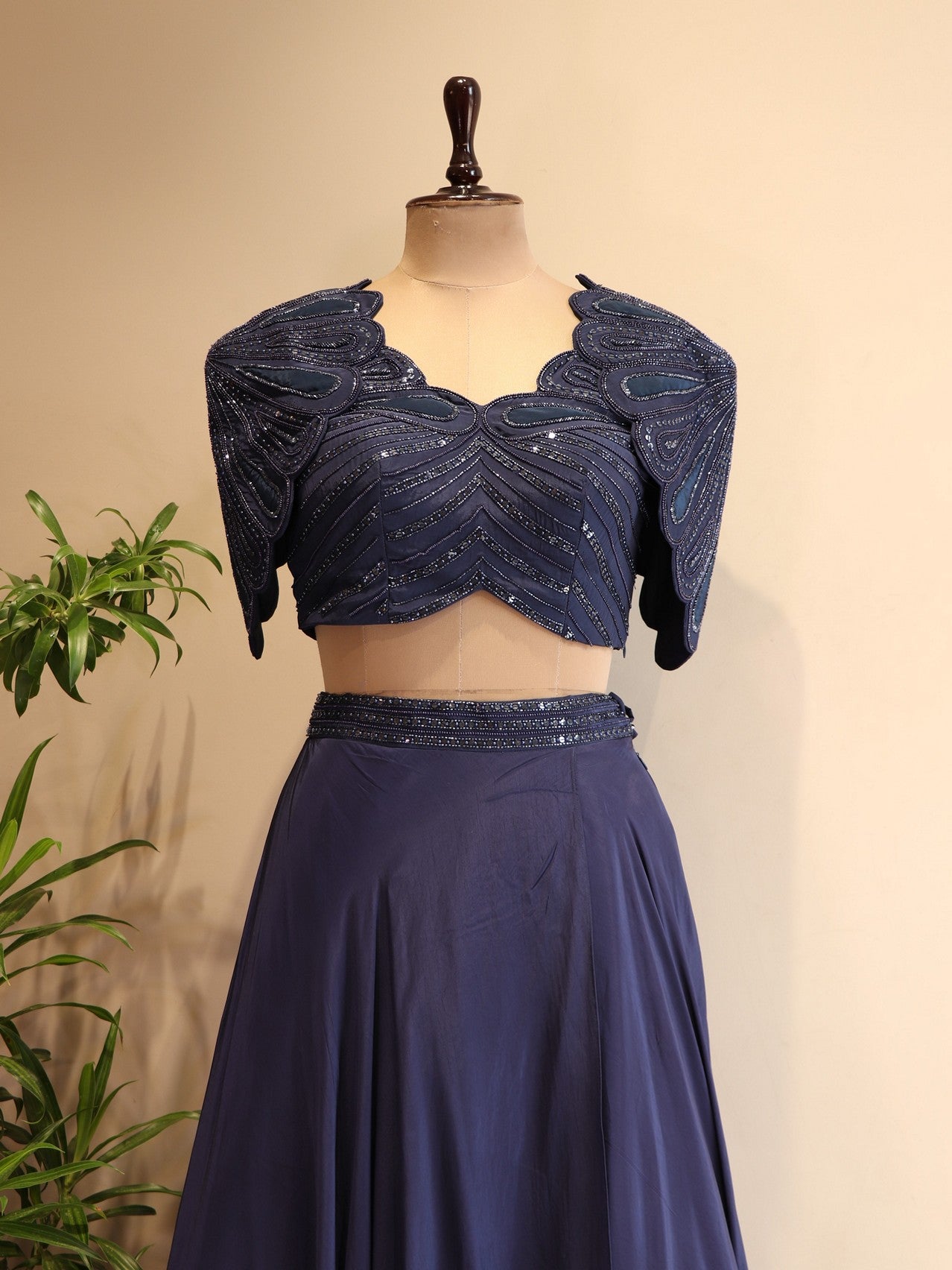 Navy blue crop top skirt