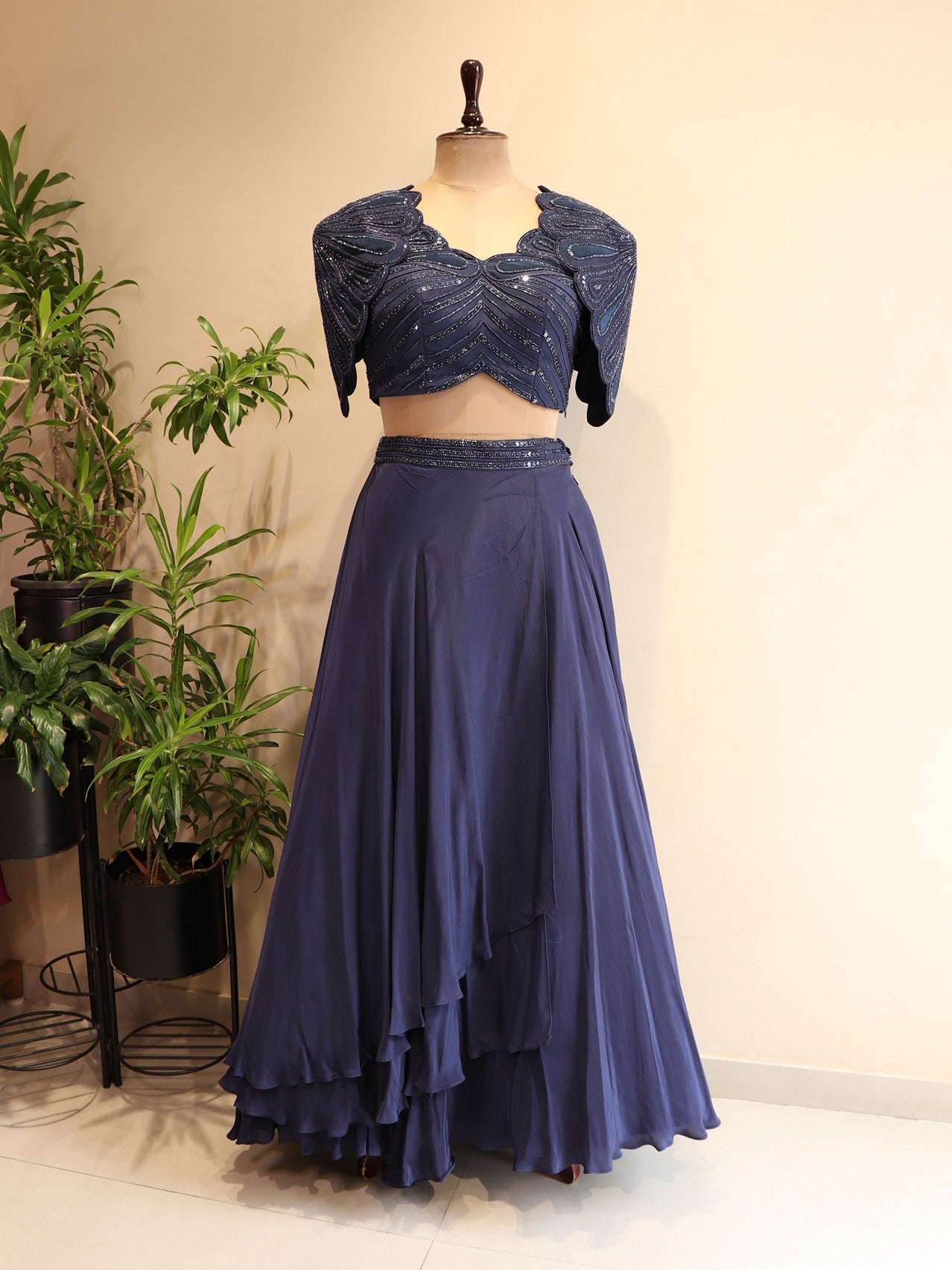 Navy blue crop top skirt