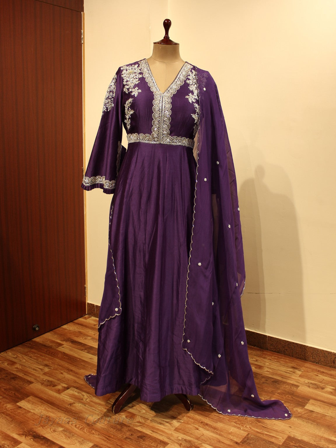 Dark purple gown with dupatta