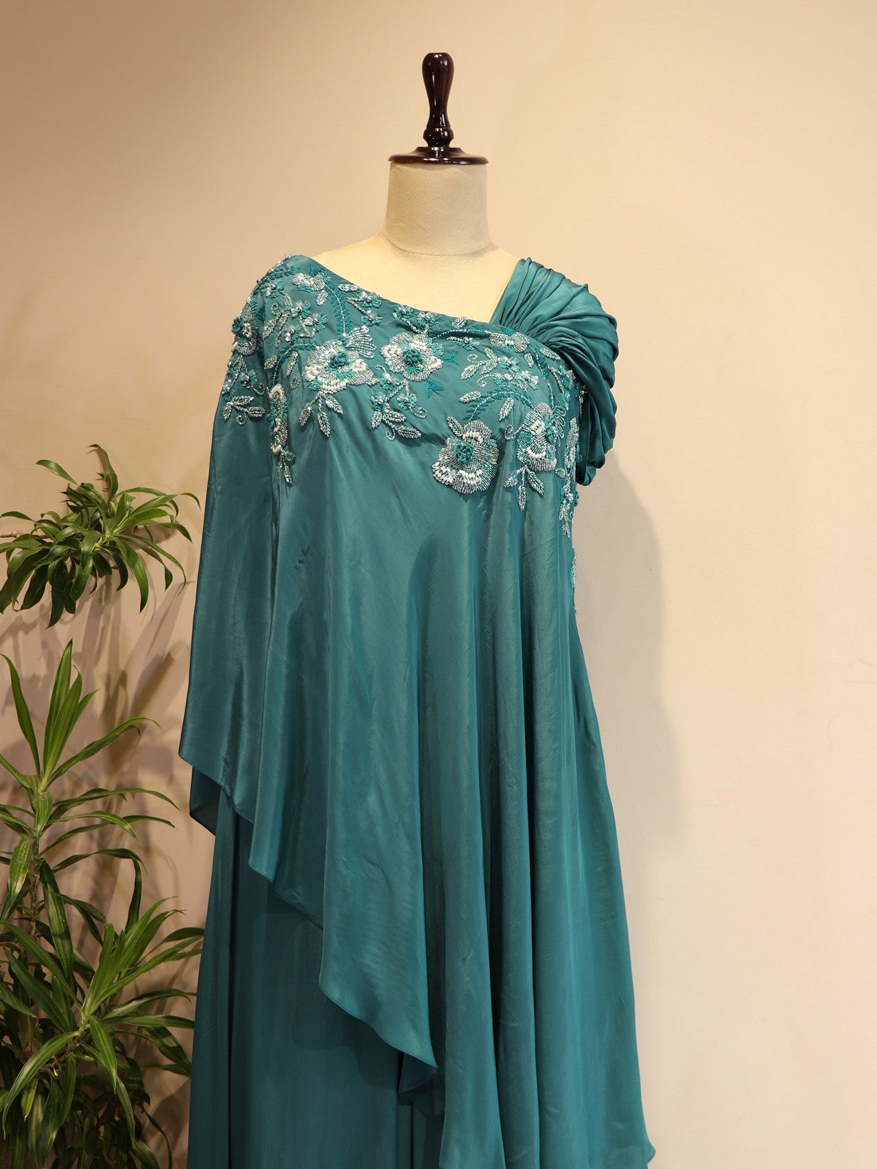 Turquoise blue cape top with plazo