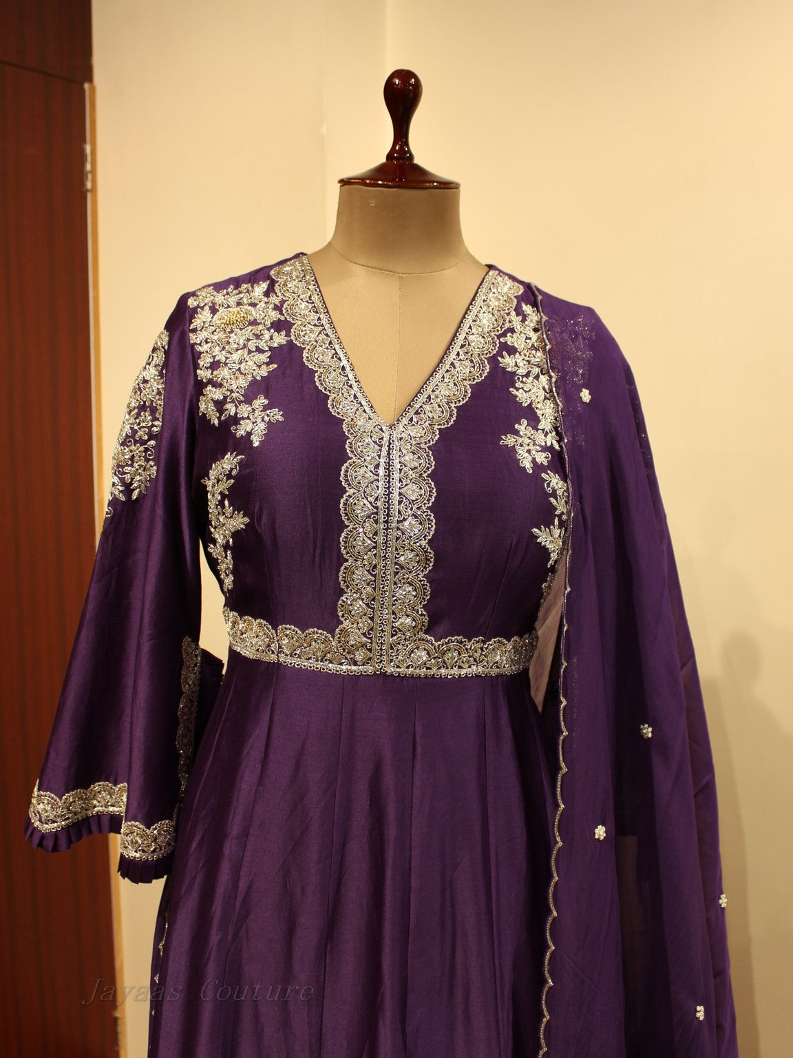 Dark purple gown with dupatta