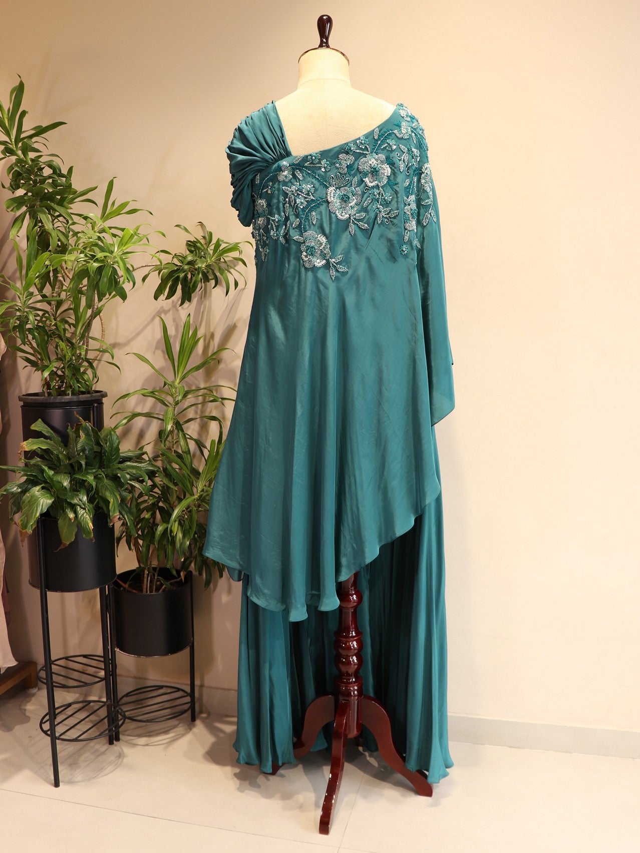 Turquoise blue cape top with plazo