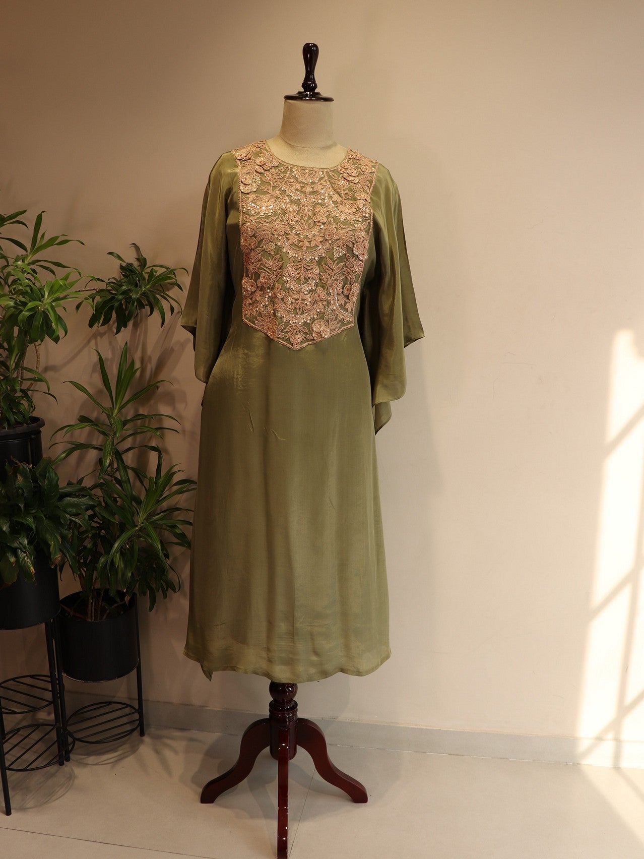 Olive green kaftan with plazo