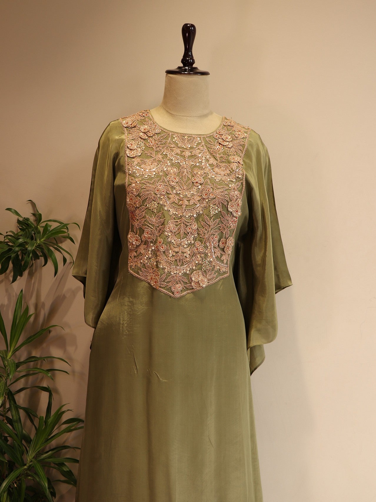 Olive green kaftan with plazo