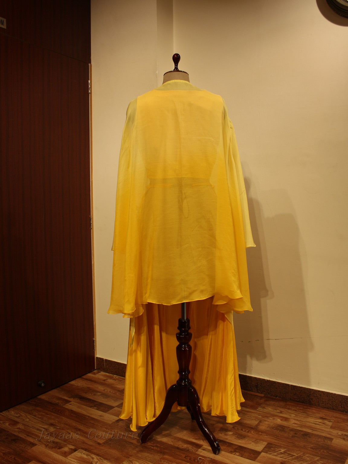 Yellow cape with crop top and palazo