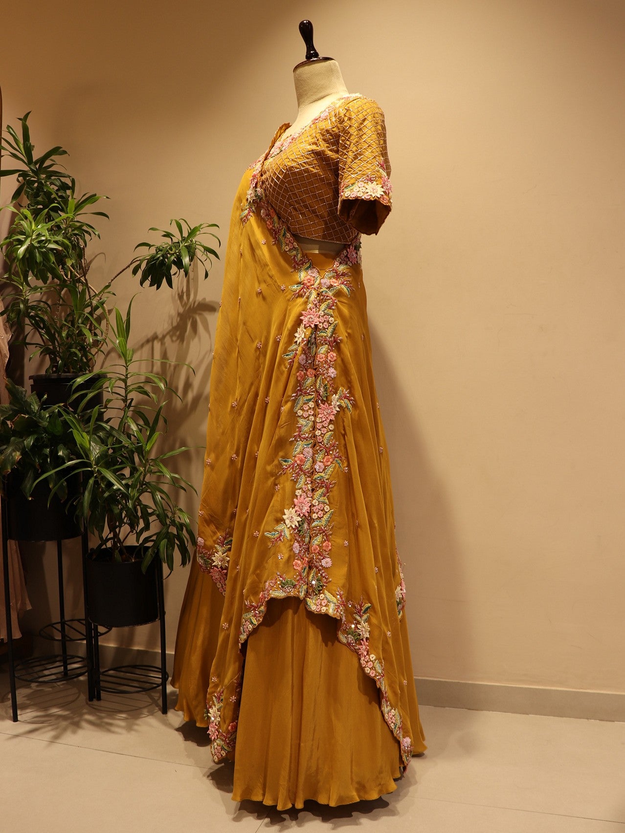Mustard yellow embroidered lehenga set